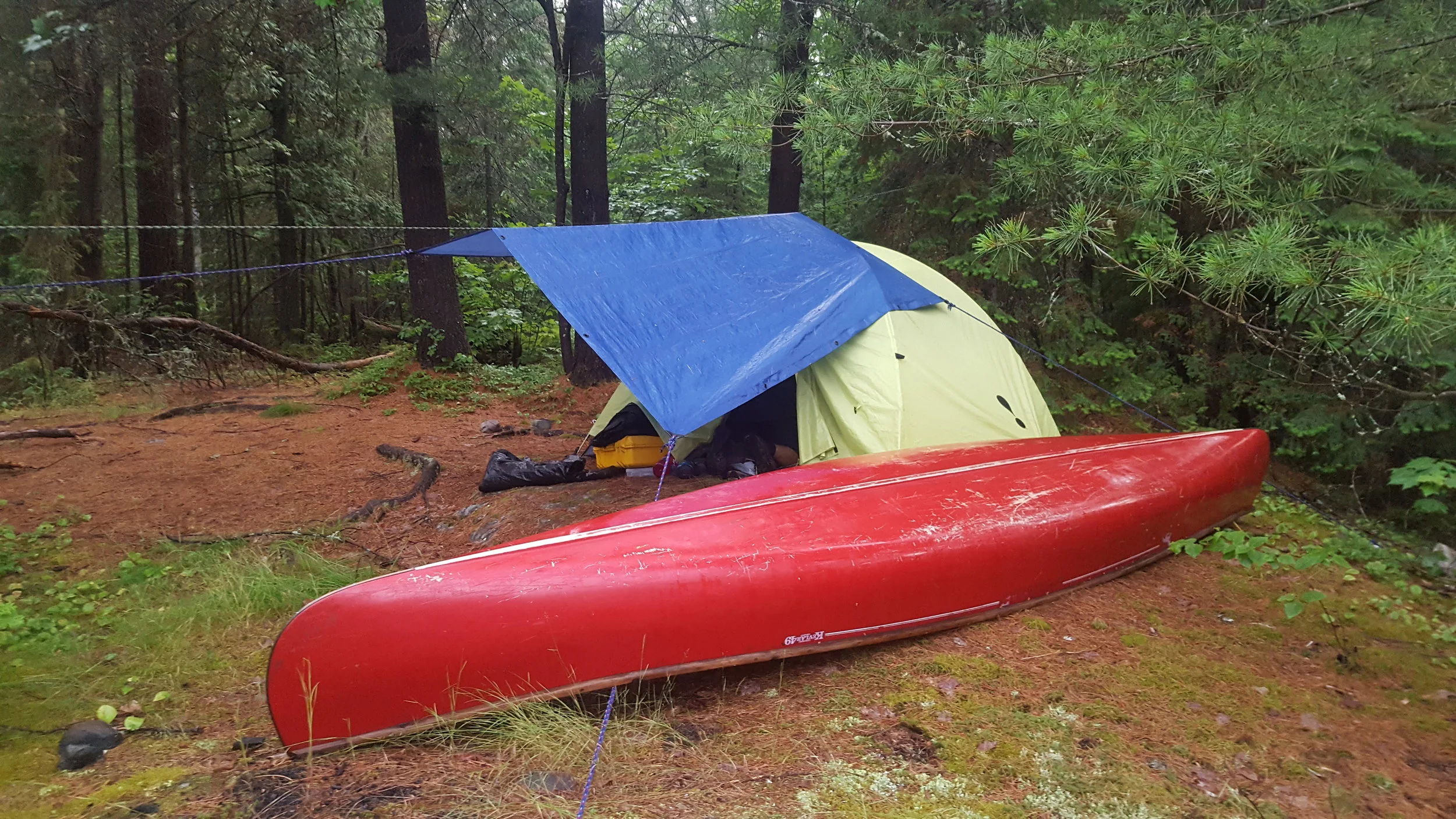 Survival setup with canoe on Whitewater Lake