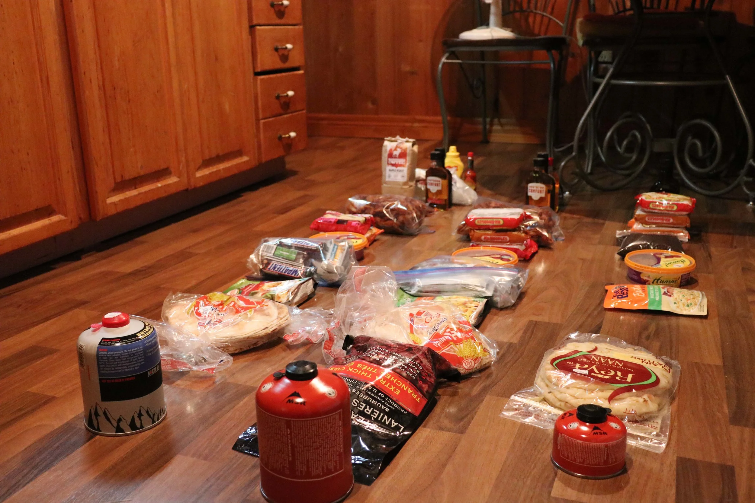 Food organized into 3 portions. 2 would be food drops.