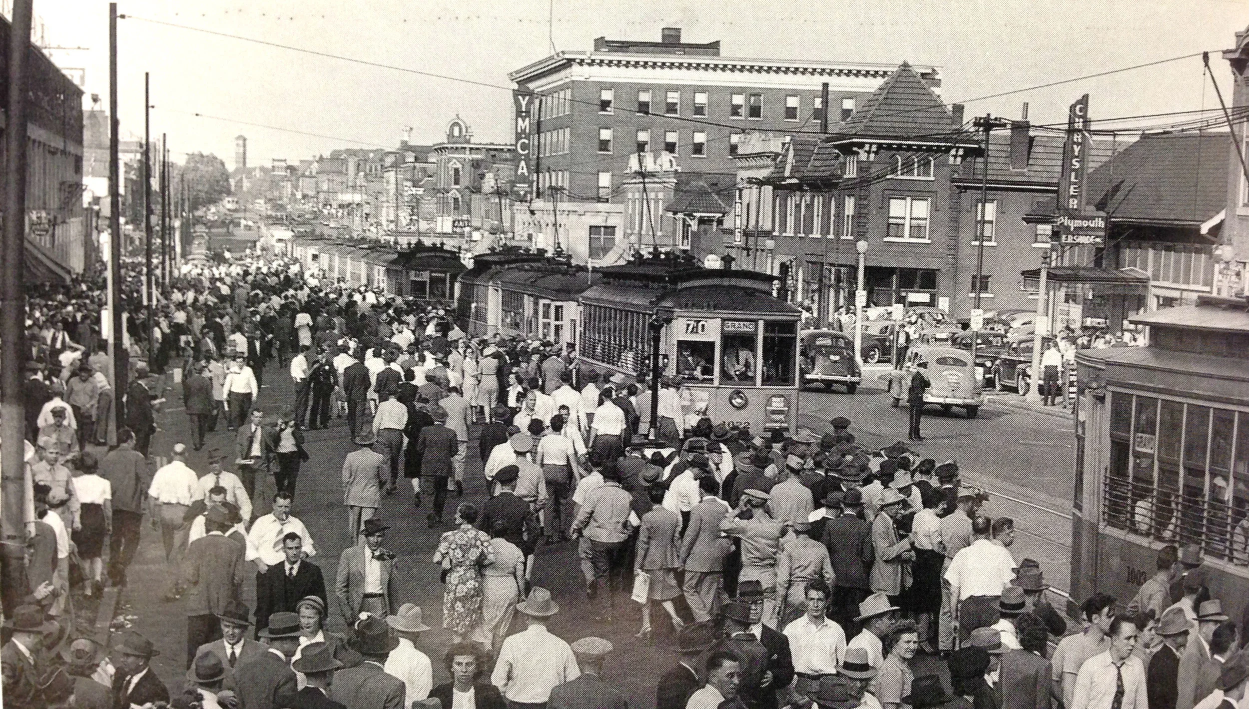 View of 3108 North Grand and Streetcars, 1945 " St. Louis and its Streetcars" , 1996.