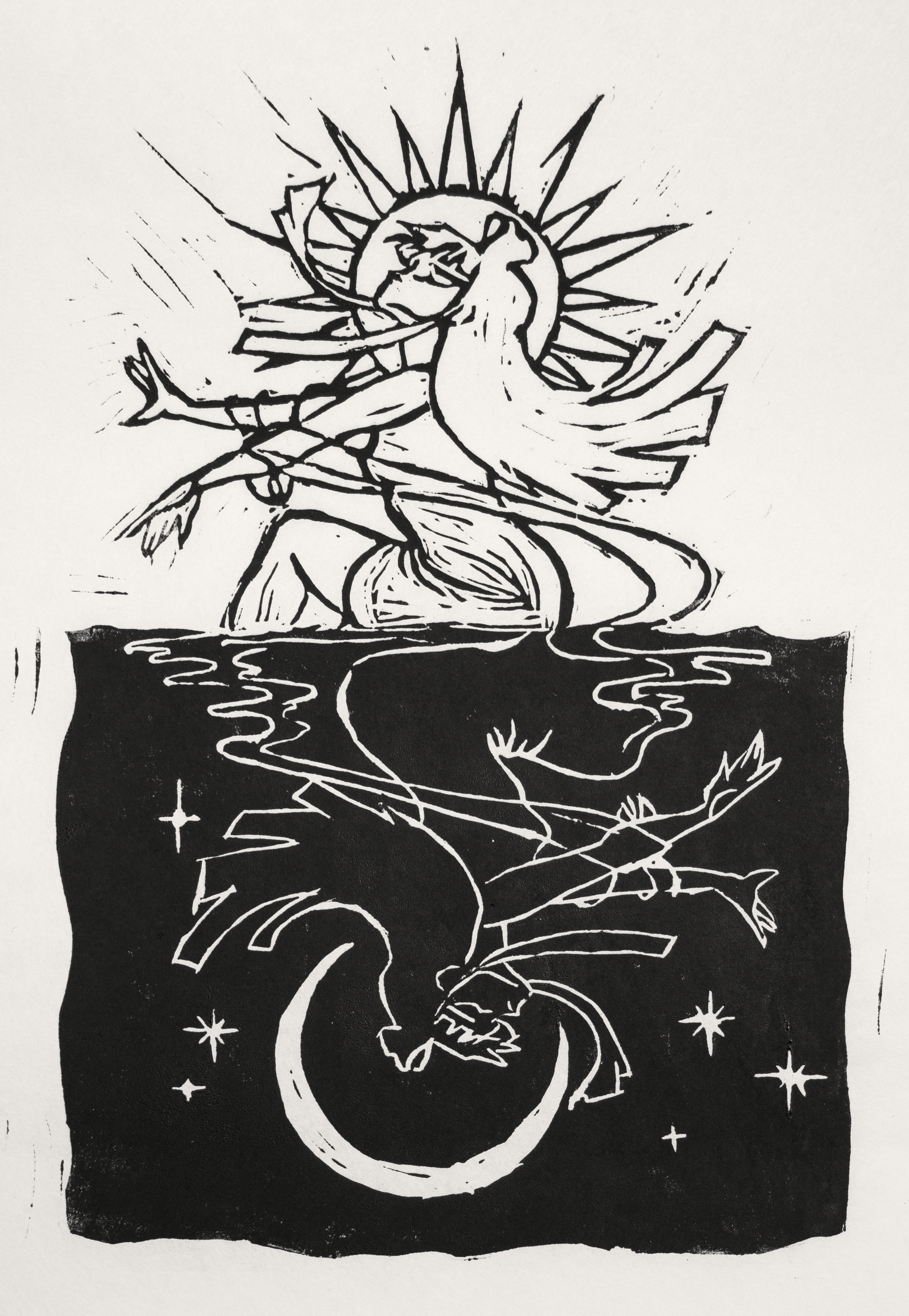 The Sun and the Moon - PARADOX series - 9x12 Linocut limited run