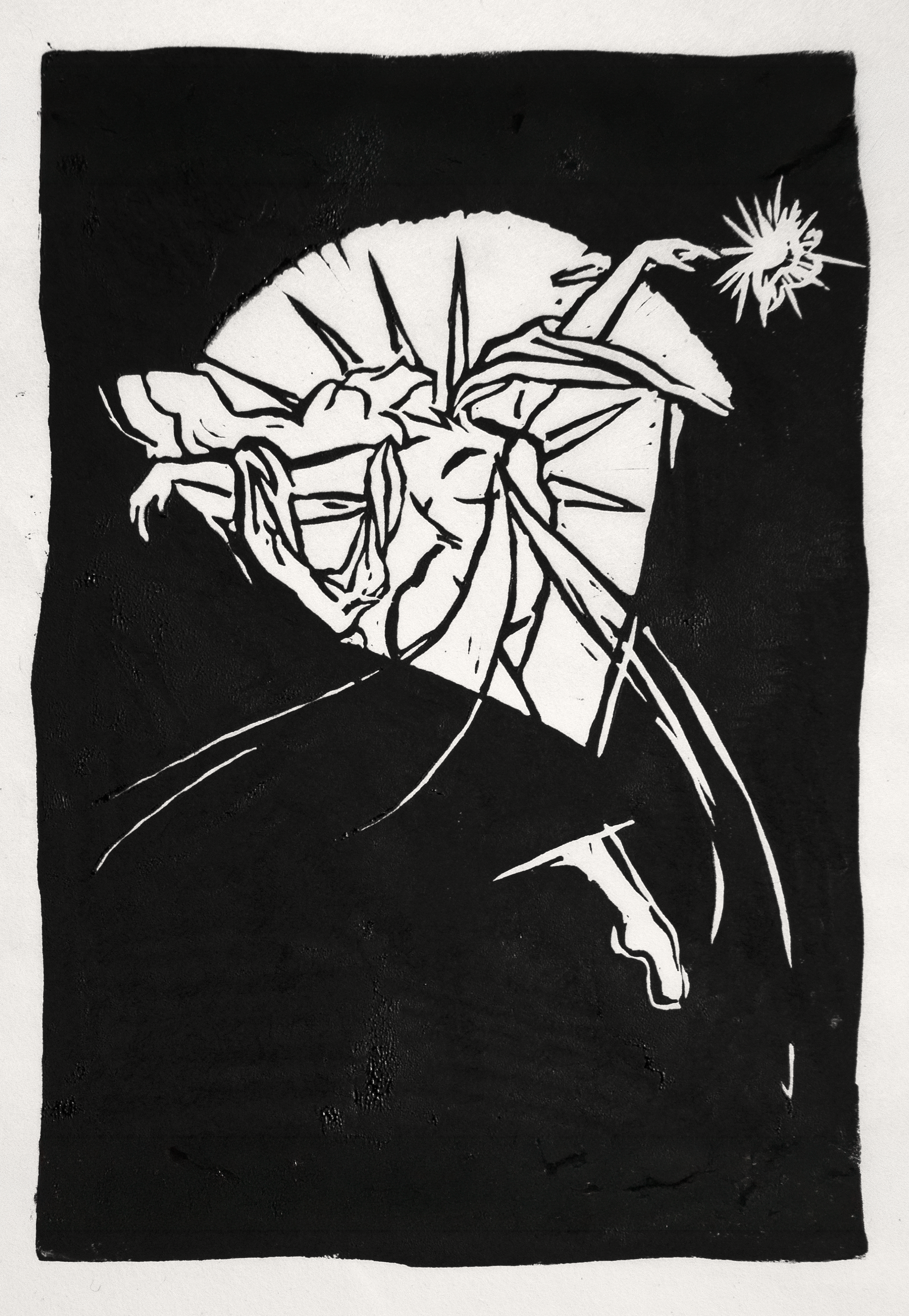 The Wand and the Shield - PARADOX series - 9x12 Linocut limited run