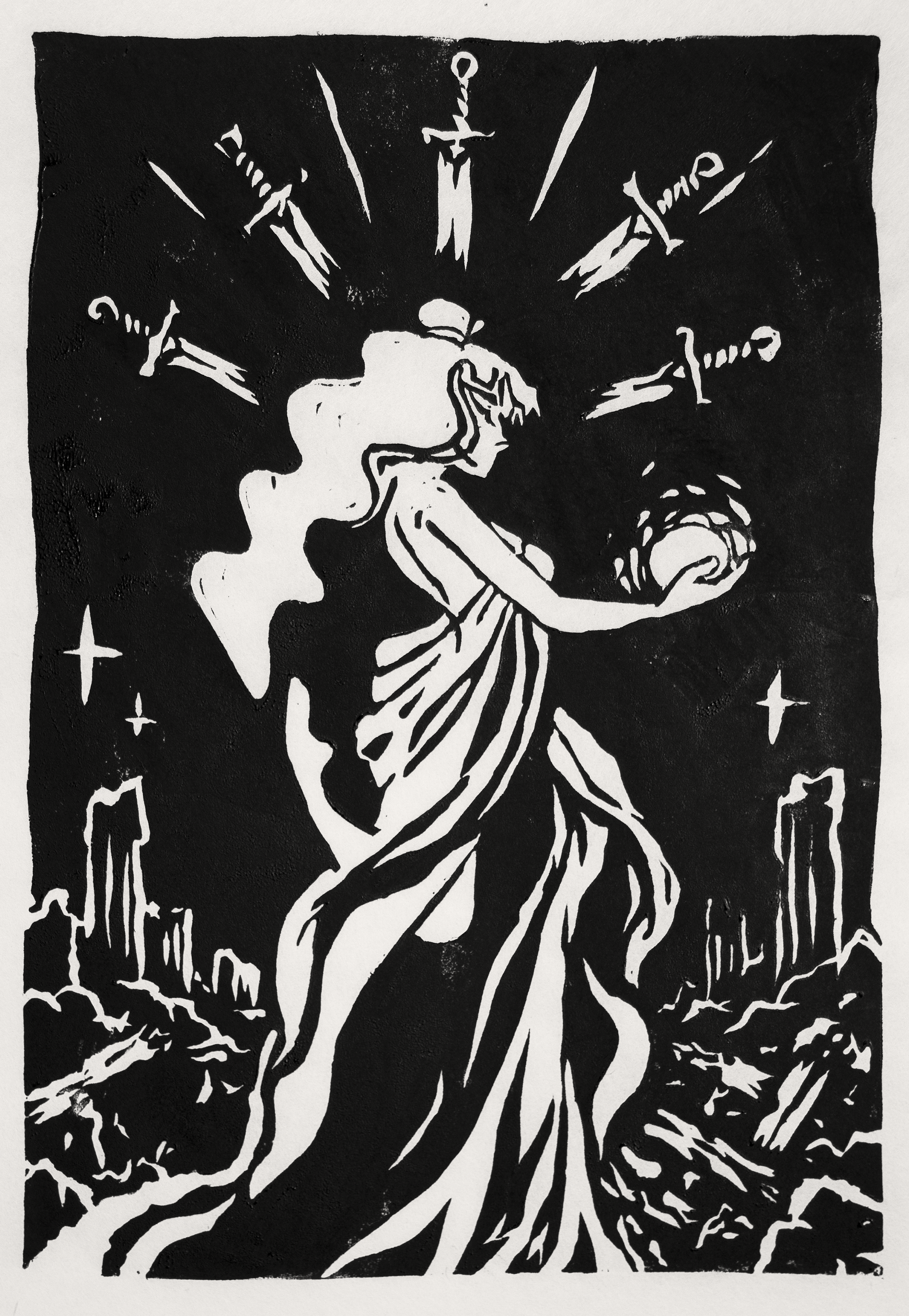 Lord of Defeat - PARADOX series - 9x12 Linocut limited run