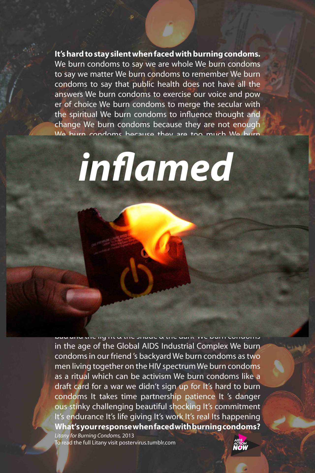 Litany for Burning Condoms, 2013, with ChaplainChristopher Jones for PosterVIRUS