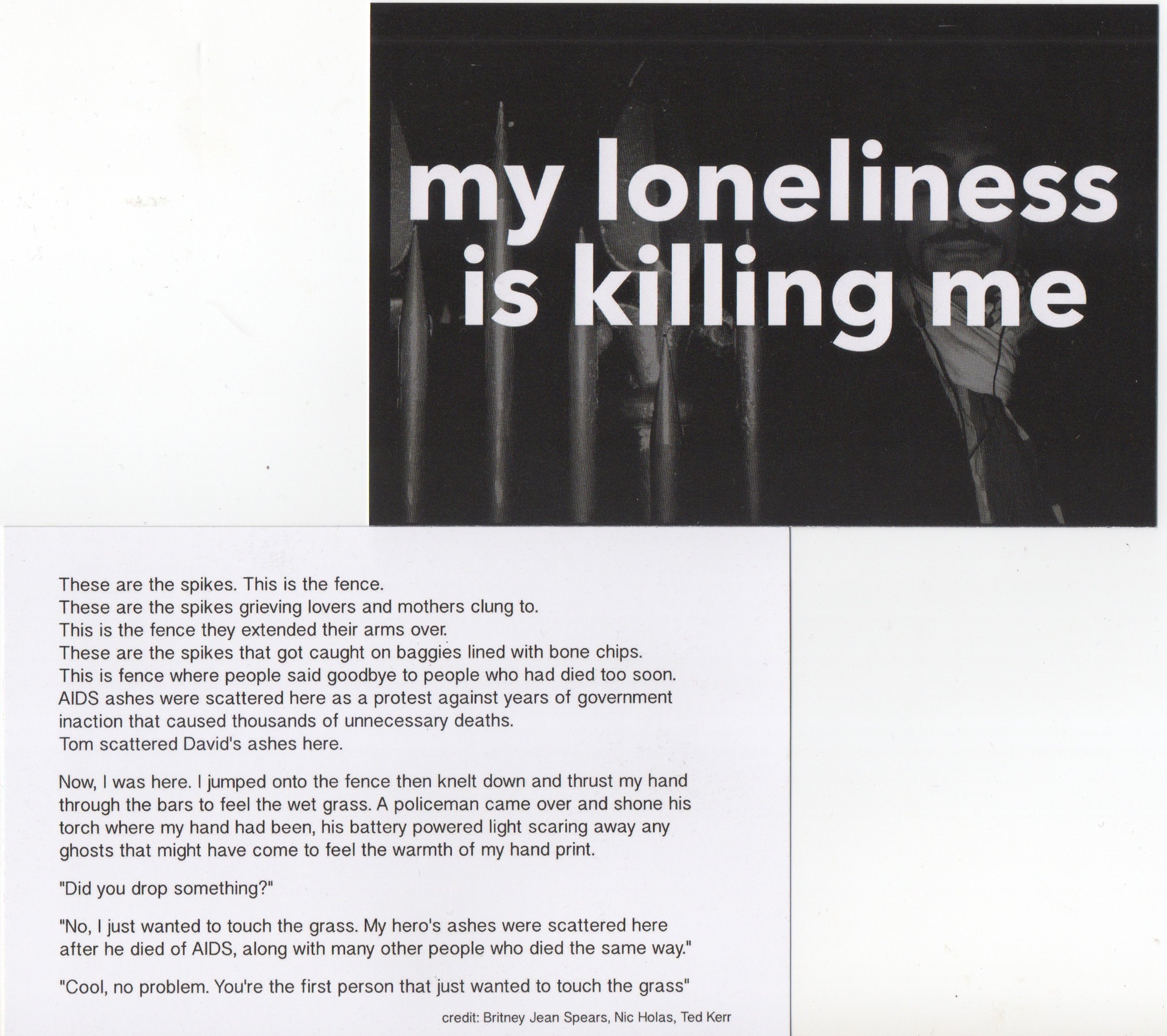 My loneliness is killing me, postcard project in collaboration with Nic Holas, 2016