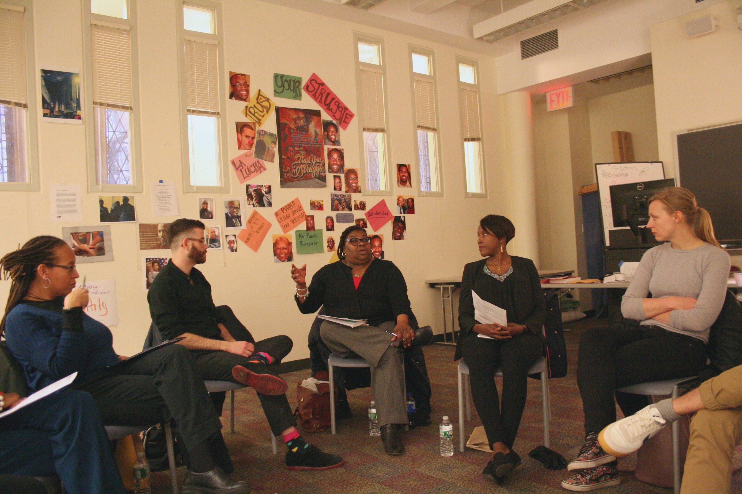 HAVE YOU BEEN VULNERABLE TODAY? Seasoned activists Rusti Miller-Hill, Dethress Ulmer-Lesley and Fortunata Kasege offered powerful views of the ongoing HIV crisis. The welcoming and participatory gathering found the women leading a discussion around intimate partner violence, incarceration re-entry, trauma, parenthood, faith and disclosure. Active in this conversation were ideas around unity, community and disclosure. Have you been vulnerable today? How have you been made vulnerable? How do you act in solidarity? What is at stake for you? What does love in action look like for you? I organized the event with members of the Positive Women's Network including Miller-Hill, Ulmer-Lesley and Olivia Ford, April 2015.