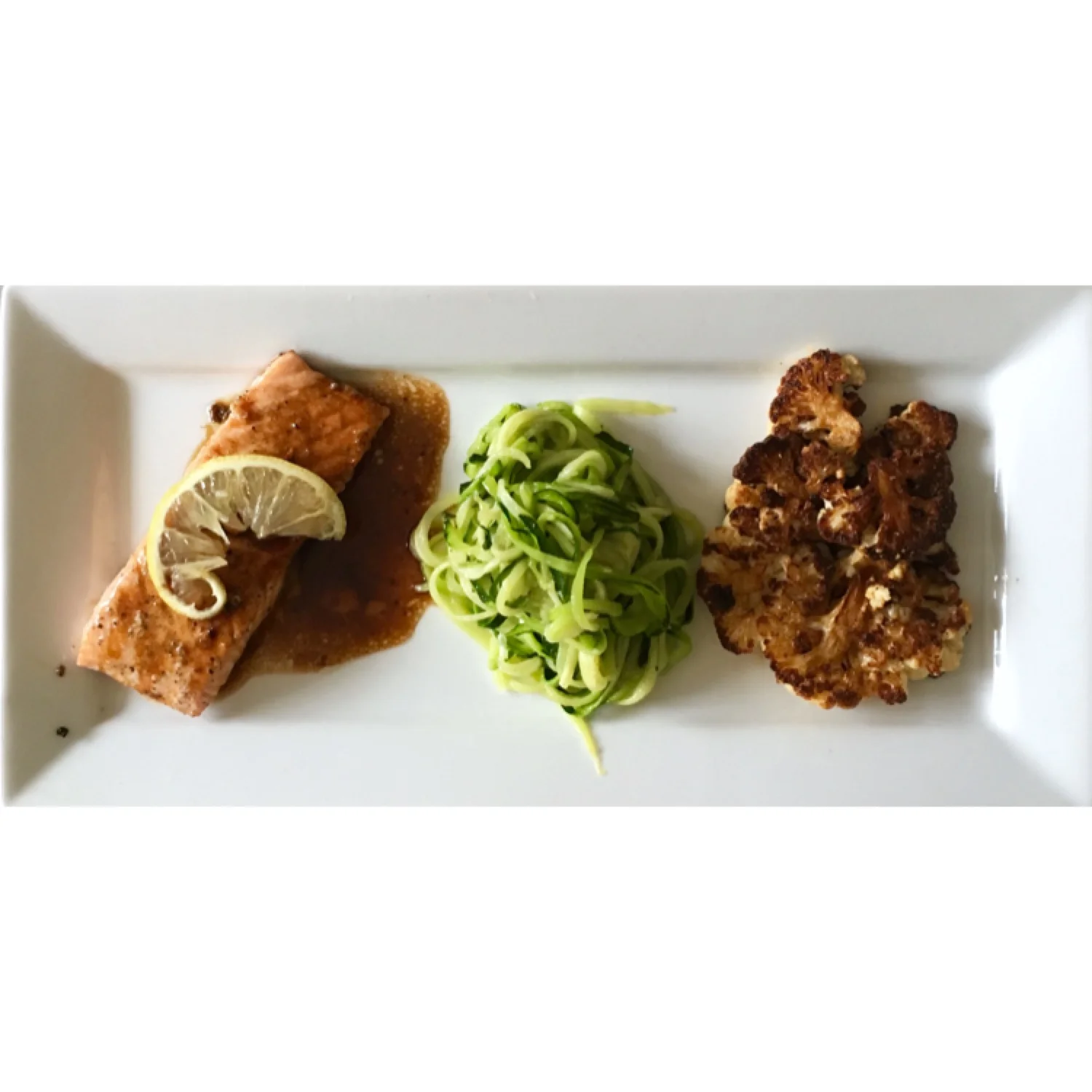 Wonderfully Wild Salmon, Zoodles, and Cauliflower Steak