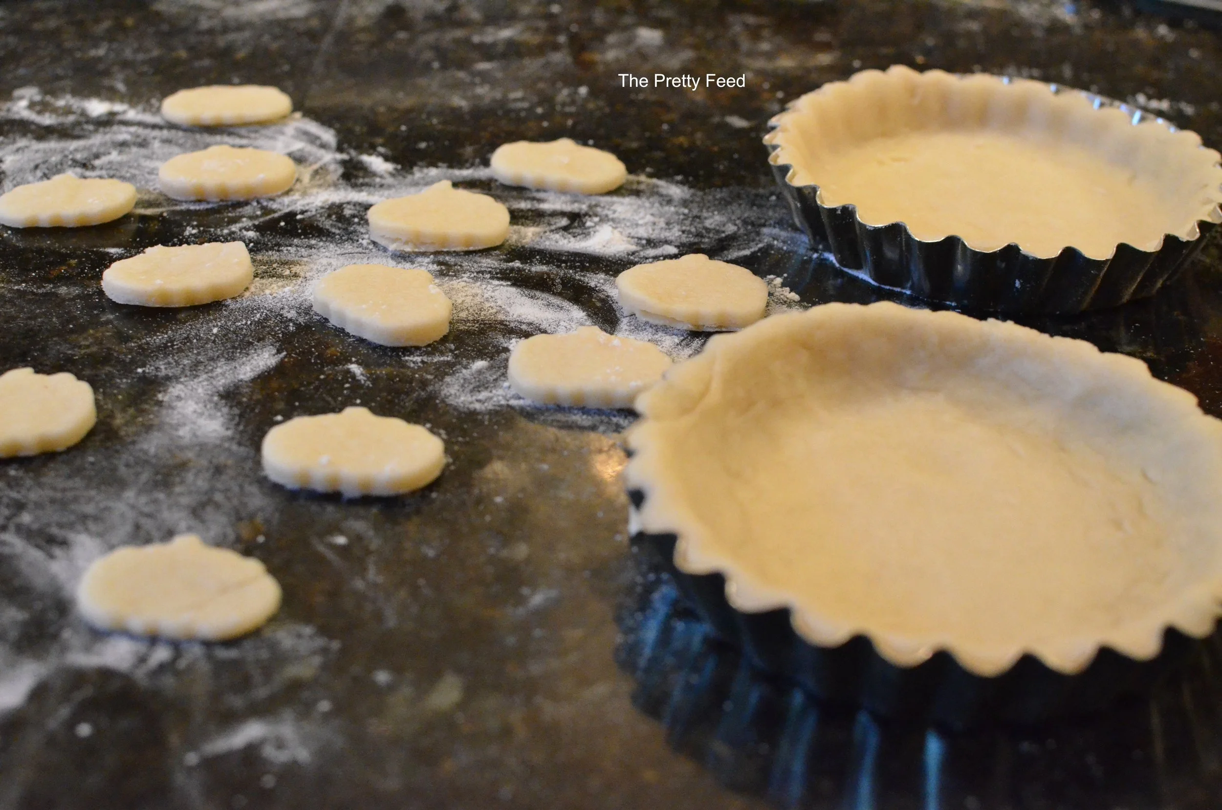 We used a pumpkin shaped cookie cuter to make mini pumpkins for the top of our pie!