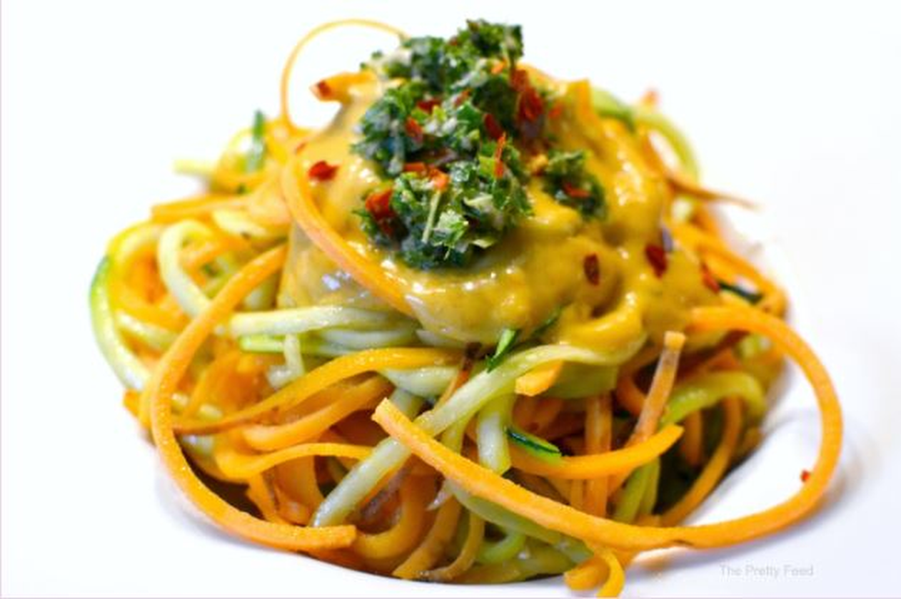                          Sweet Potato and Zucchini Noodles with Poblano Sauce