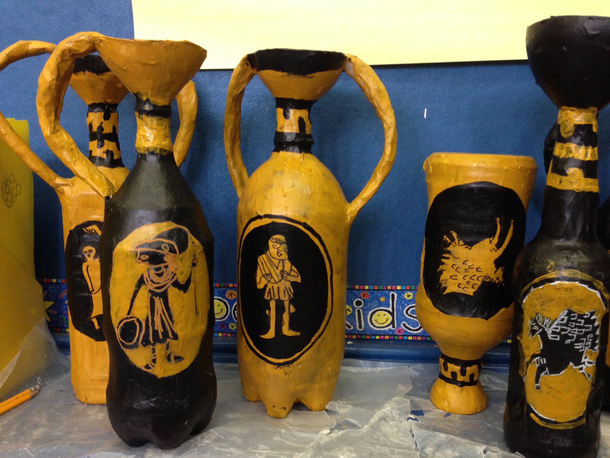 3rd grade Greek vases recycled.JPG