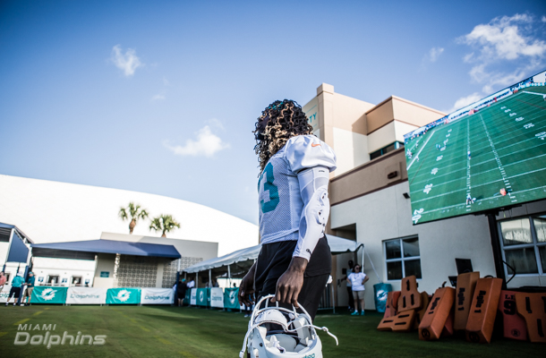 Three video boards can now be found at Dolphins practice, two in the end zone and one on the sideline. No, this isn’t a new perk for the fans, but a way for the players and coaches to check out what just happened on the field. Image credit: Miami Dolphins