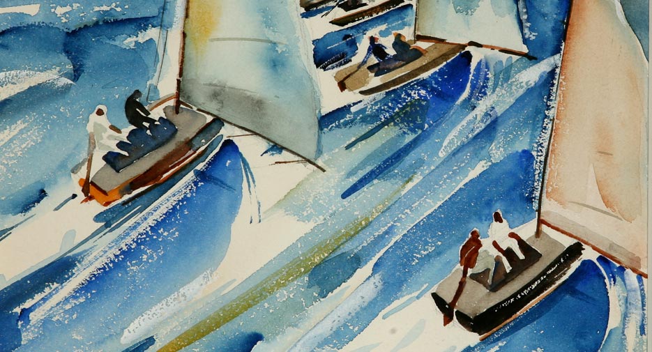 Phil Dike, “Regatta” 1934, watercolor, 10 1/2 x 9 1/2 in.