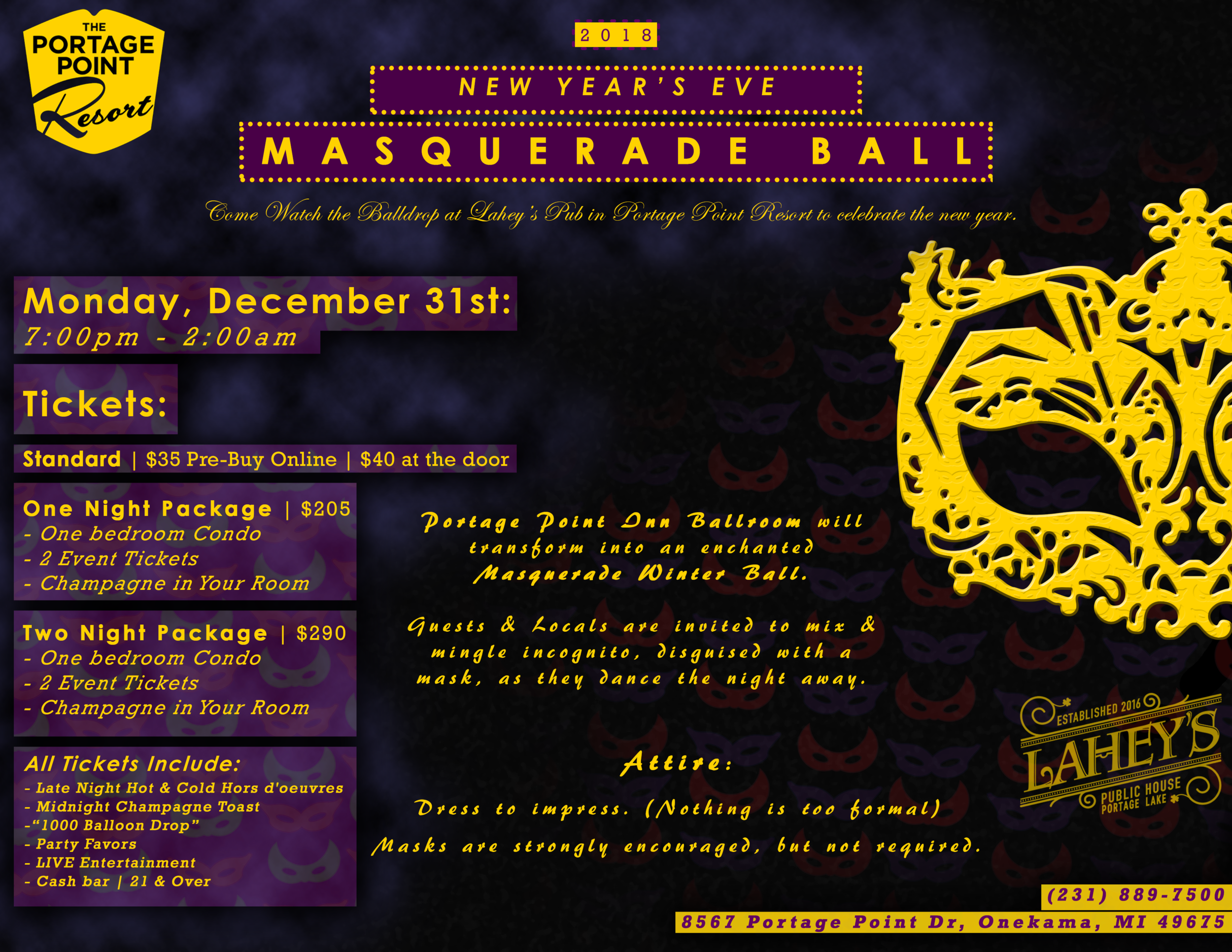 New Year's Eve Masquerade Ball! Portage Point Resort New Year's Eve Masquerade Ball! Portage Point Resort