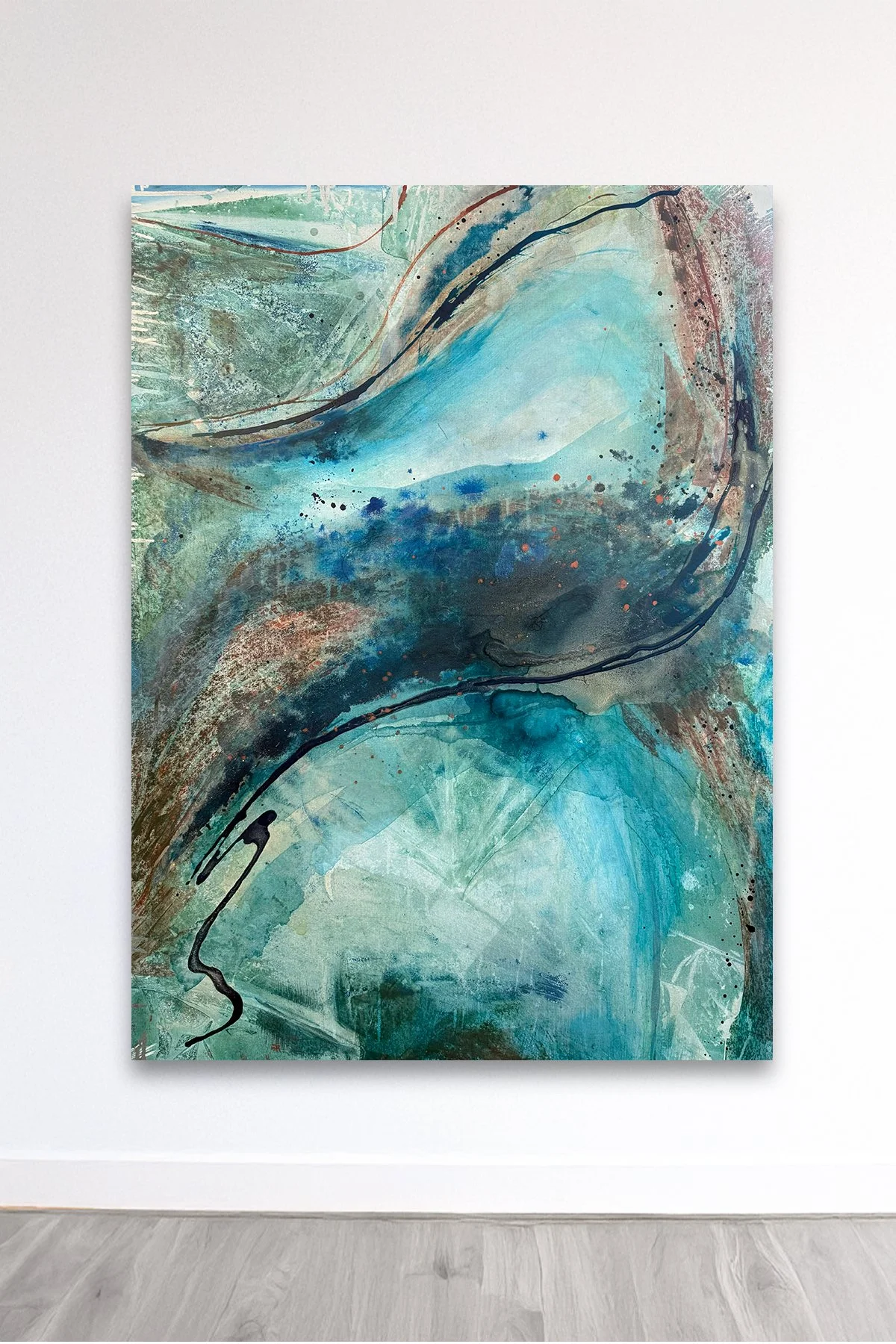   A Soft Blue Silence , 2026 Acrylic, iridescent pigment, and spray paint on canvas 48 x 36 inches  &nbsp;$ 4,000 