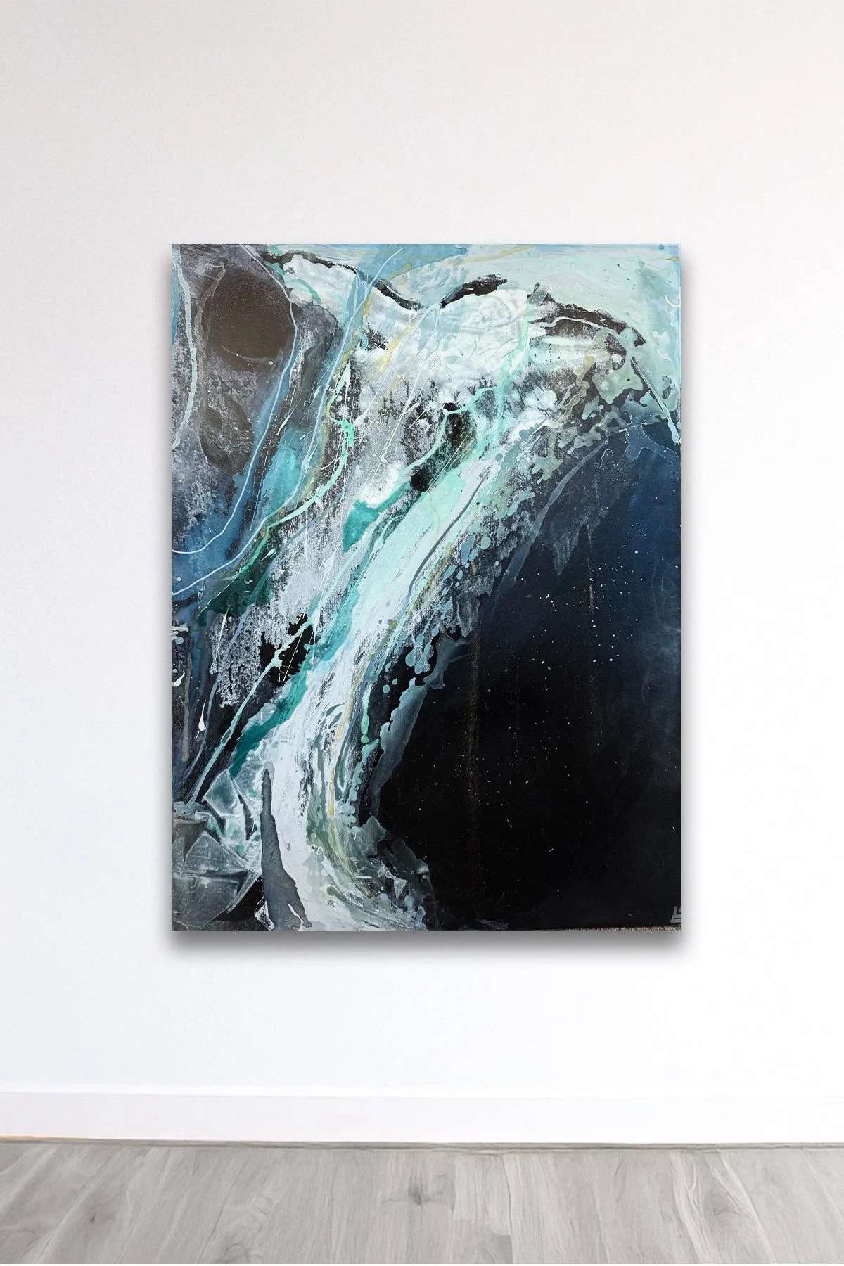   White Noise , 2026 Acrylic, iridescent pigment, and spray paint on canvas 40 x 30 inches  $ 3,000 