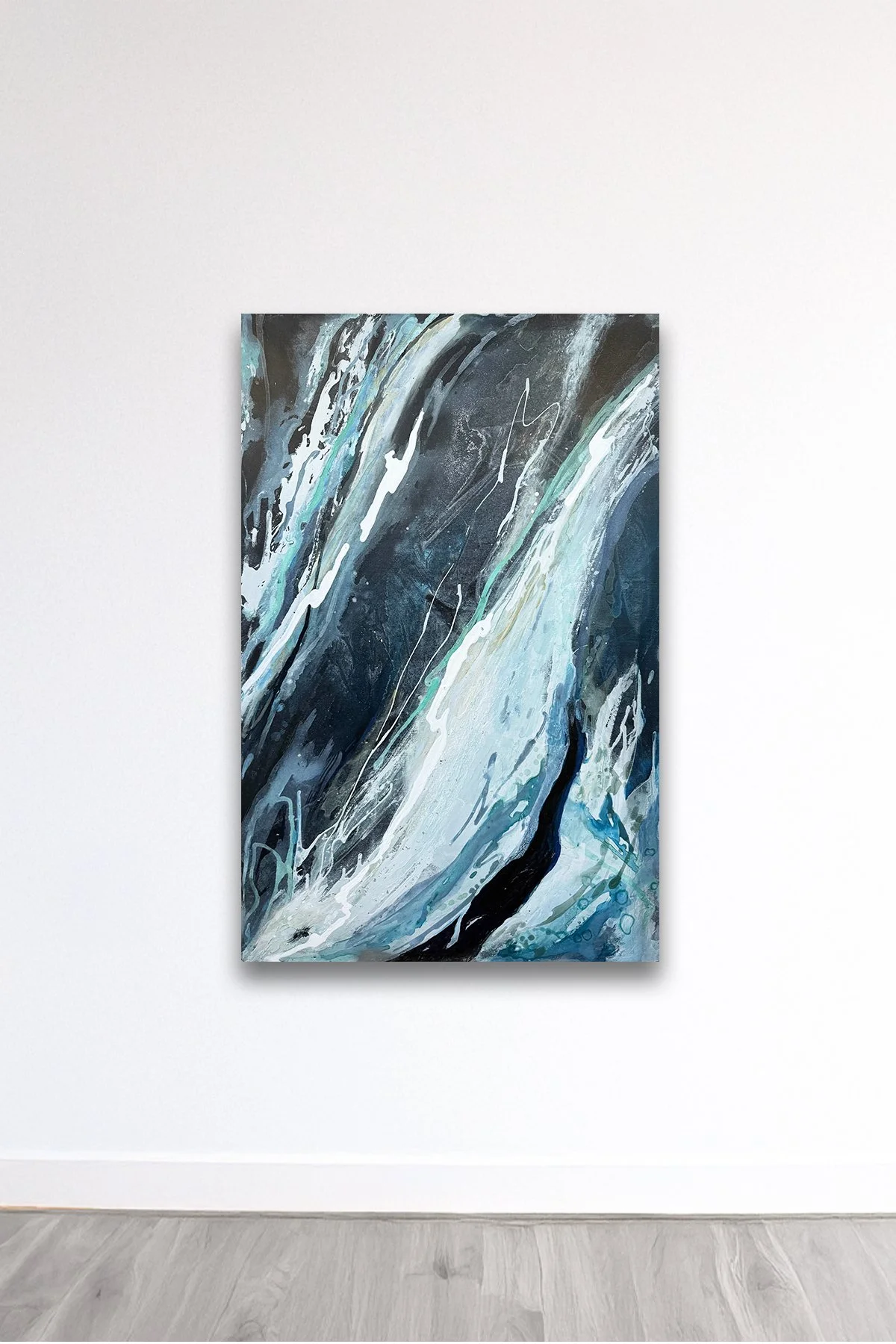   The Sound of Snow,  2026 Acrylic, iridescent pigment, and spray paint on canvas 36 x 24 inches 