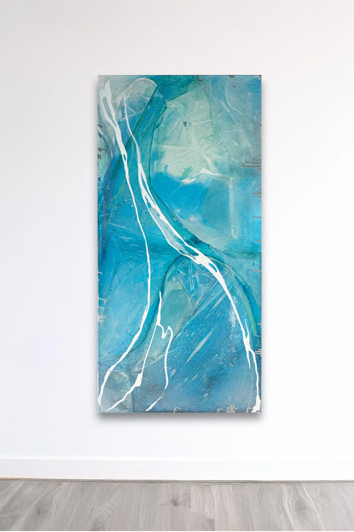   Tod’s Point,  2026 Acrylic, iridescent pigment, and spray paint on canvas 48 x 24 inches 