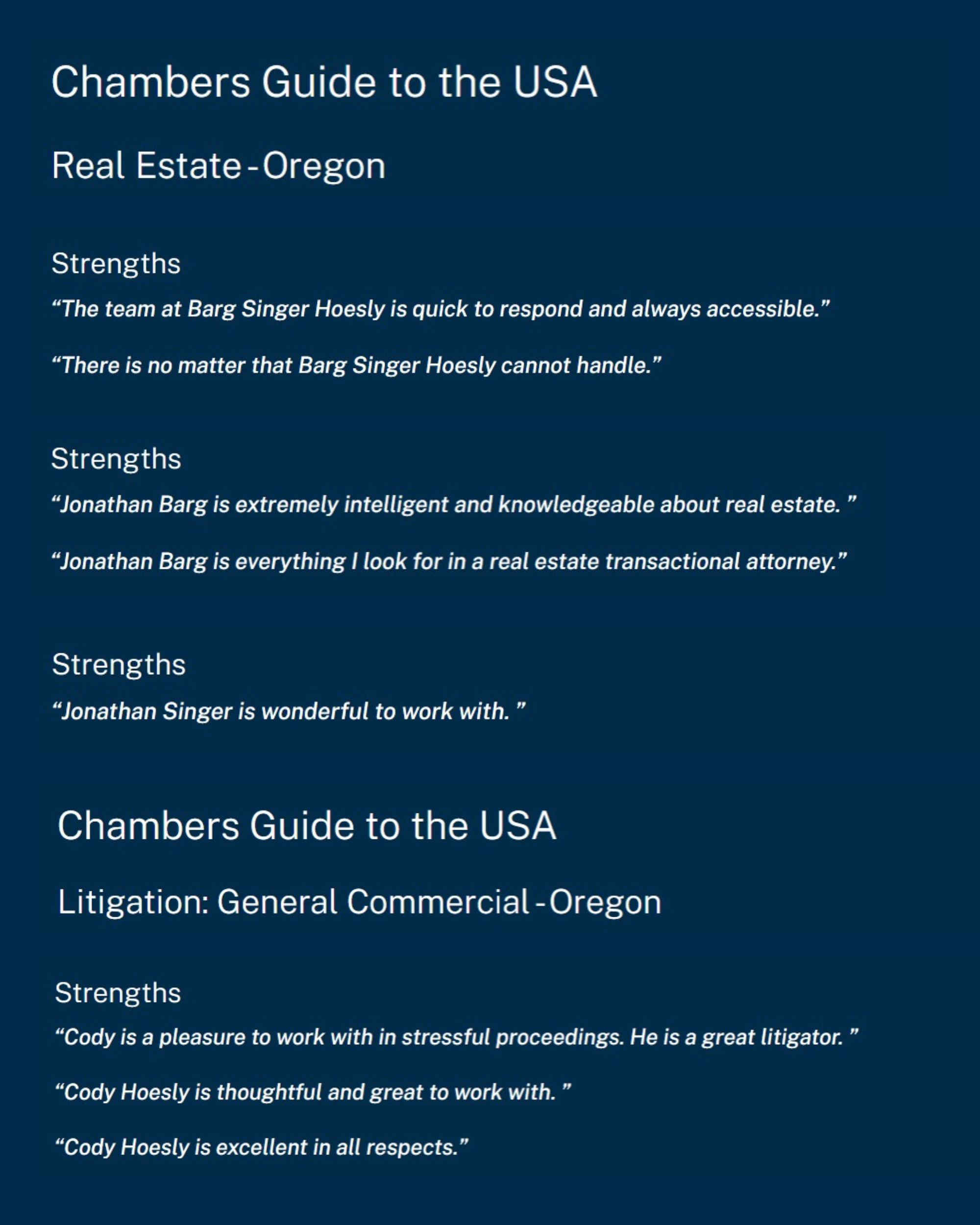 Barg Singer Hoesly's Strengths in Chambers and Partner's 2026 USA Guide