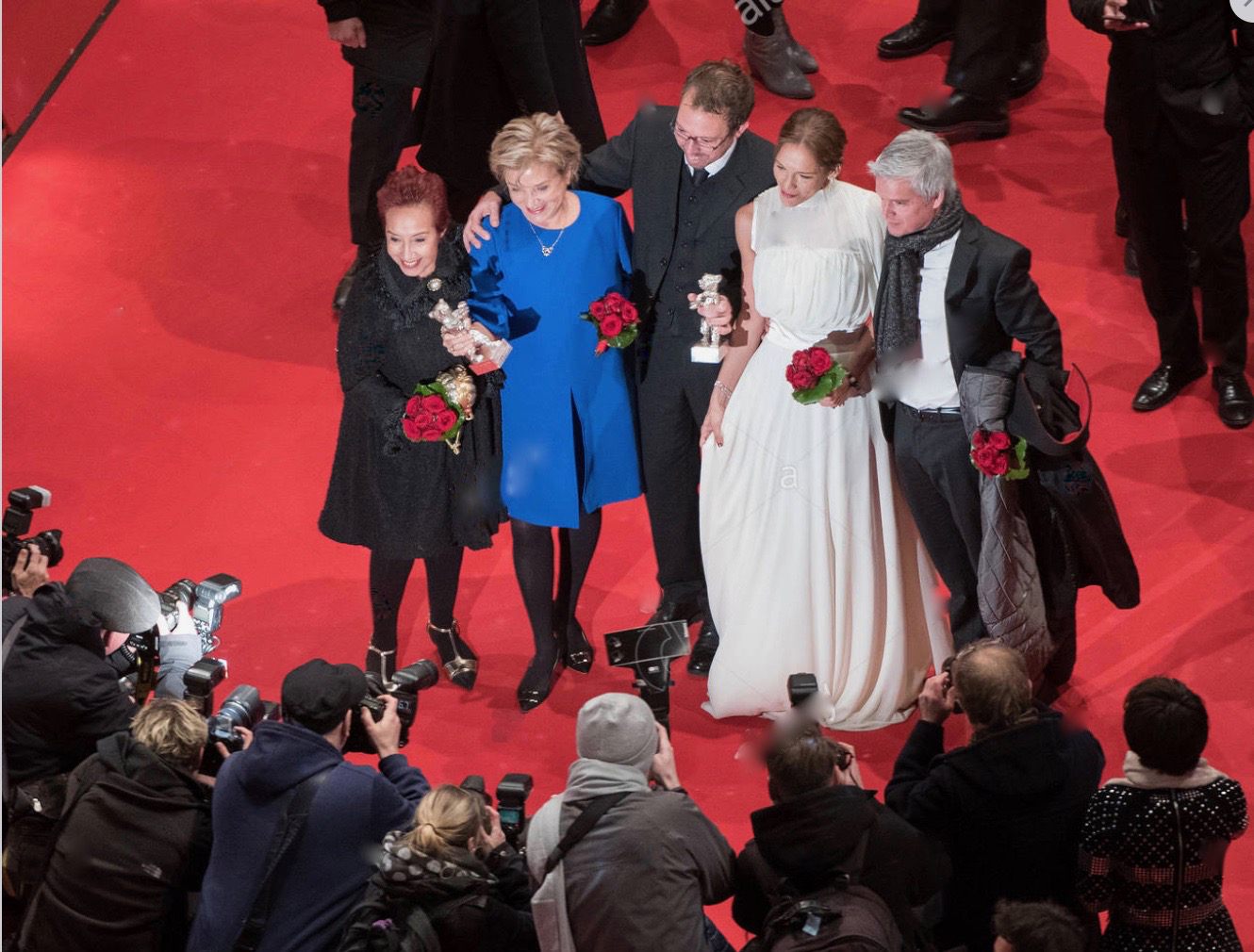Team of The Heiresses after the 2018 Berlinale awards ceremony where the film won the Silver Bear 'Alfred Bauer award' and the Silver Bear for 'Best Actress' for Ana Brun.