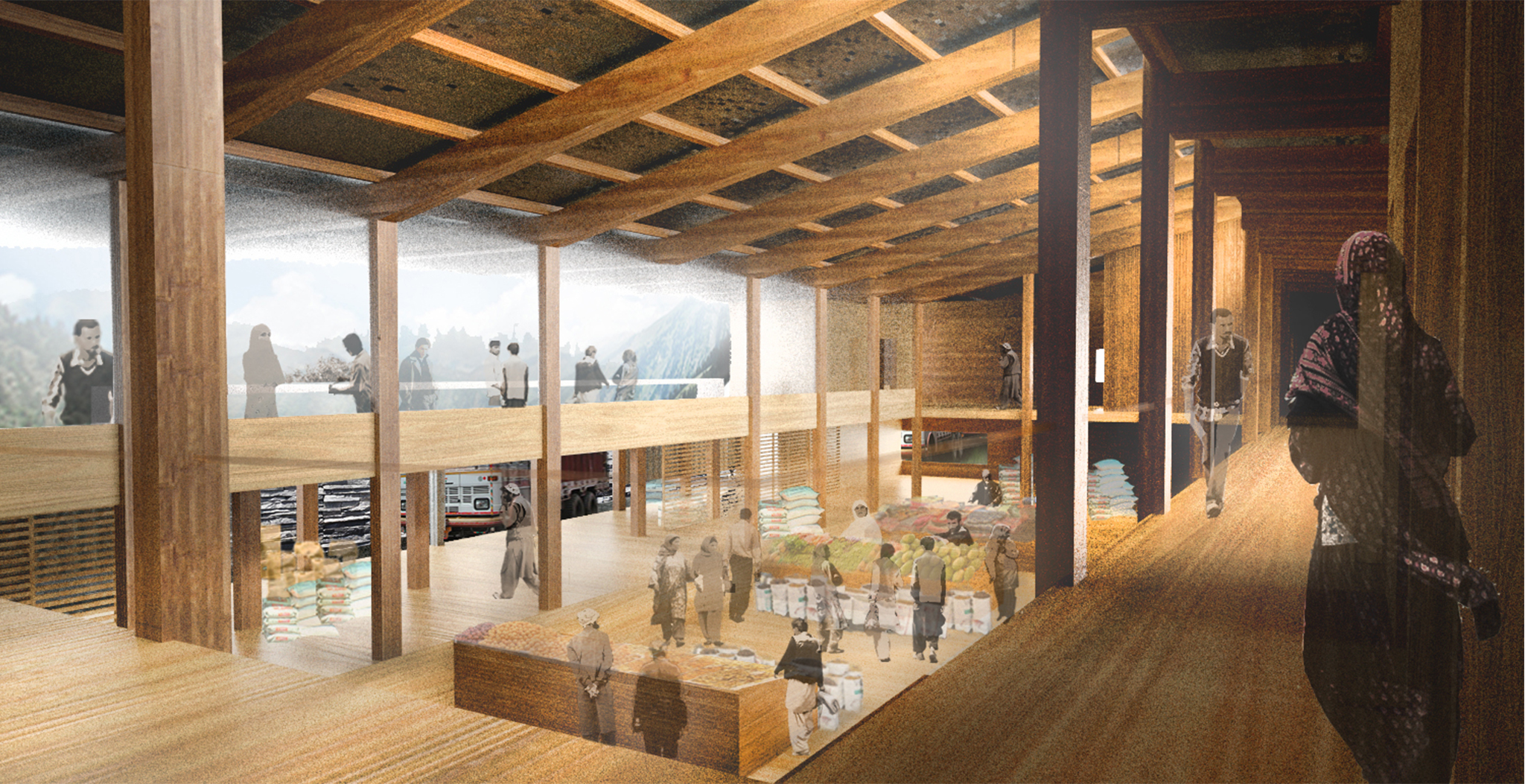 Figure 12. Market and trading area on the lower level of the shared border building.