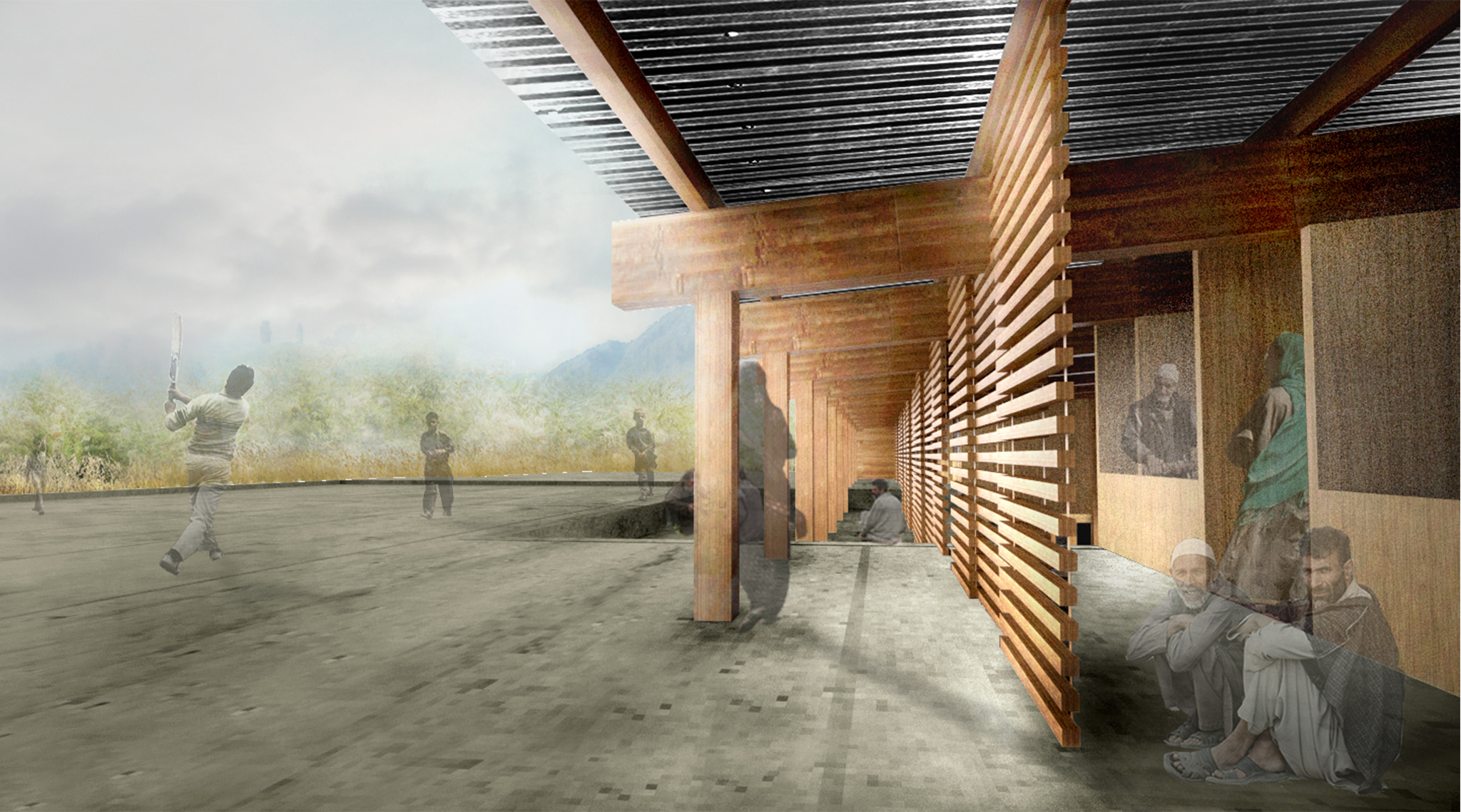 Figure 13. Porch and terrace on the upper level of the shared border building.