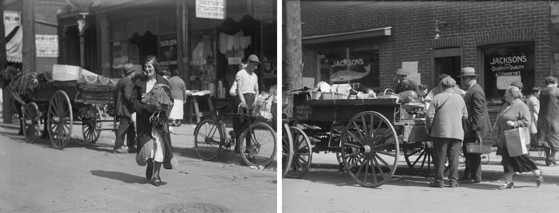 Figure 2: Archival Photographs from the 1920s showing the street vendors and live animals common to the Jewish Market. City of Toronto Archives, Fonds 1266, Item 8245; Fonds 1266 Item 8243