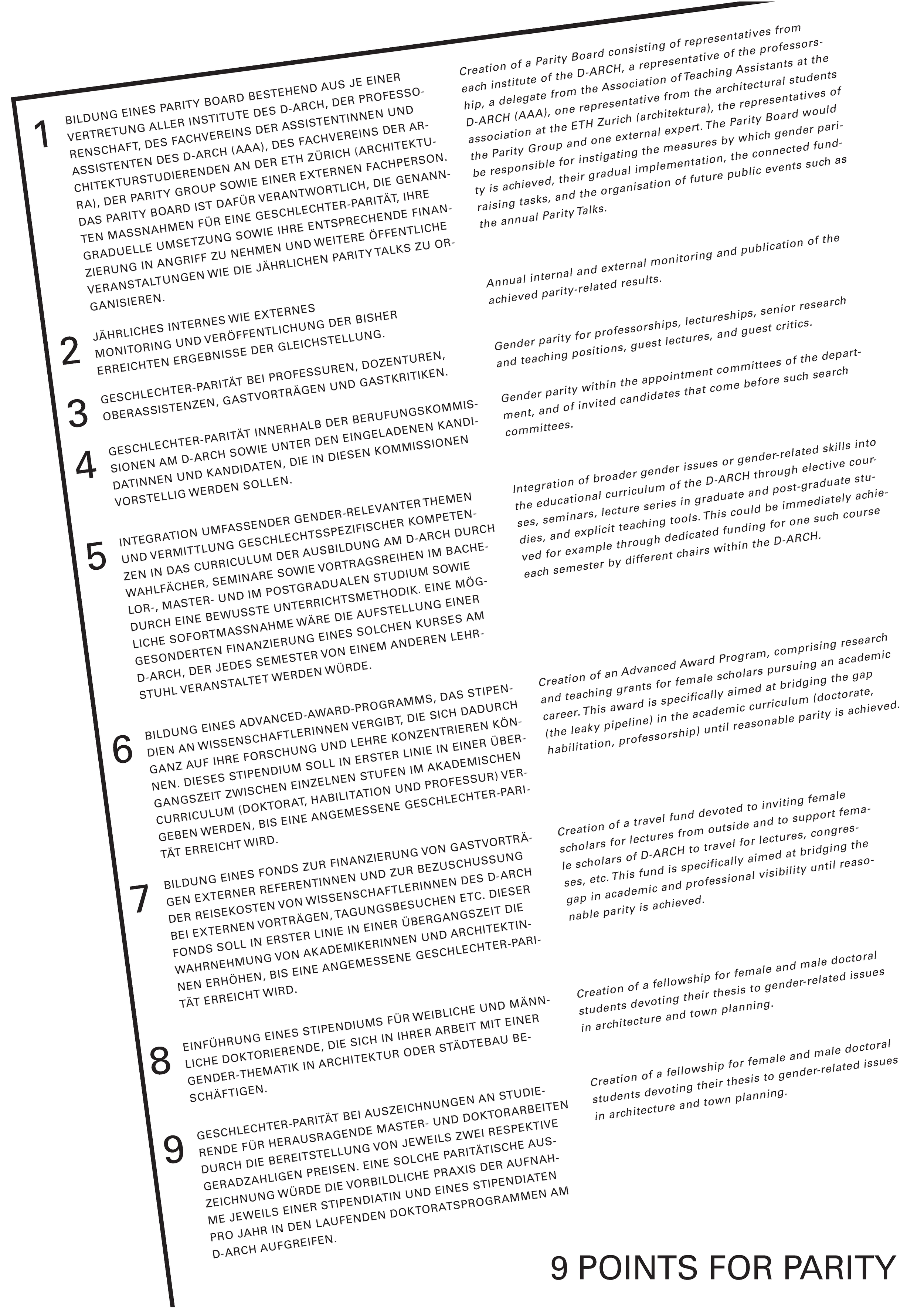 Document 7, dated April 20, 2016: “9 Points for Parity”
