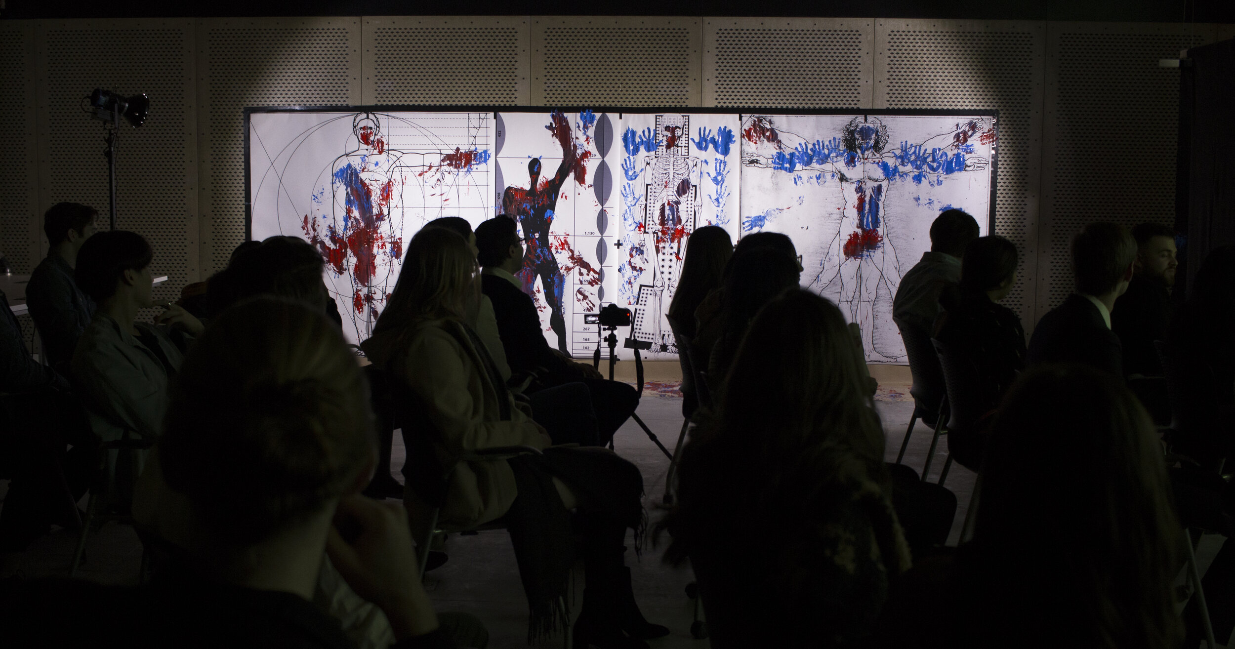  Once the performance is complete and the authors have exited the room, the audience is left to engage with and consider the inscribed installation. Photograph by Braeden Martel 