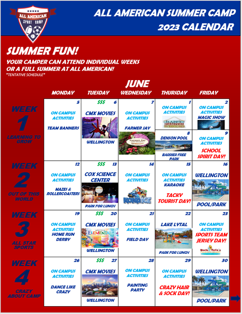 Summer Camp Calendars — All American Sport Camp Inc. Florida
