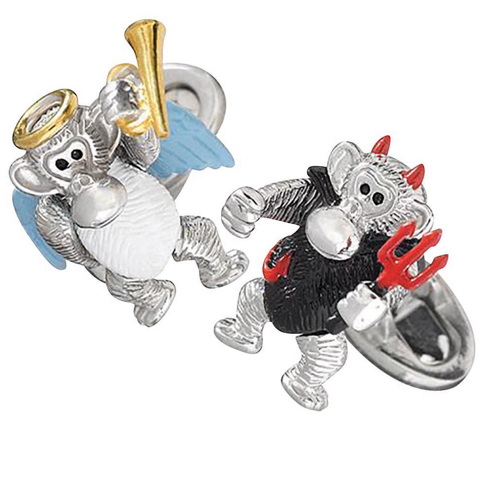 Moving Monkey Angel and Devil<br> cufflinks, Jan Leslie