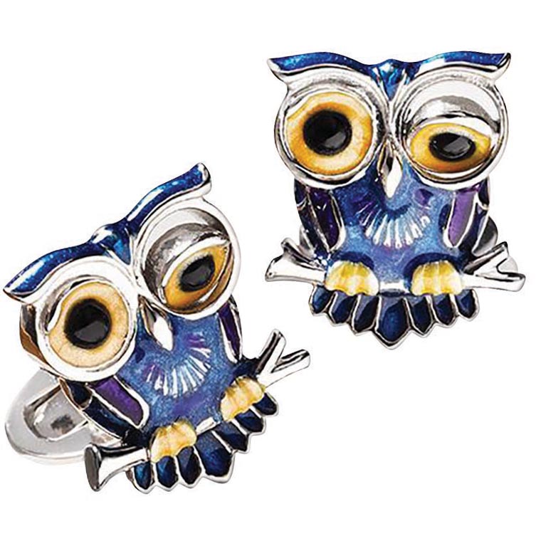 Winking Owl enamel <br>cufflinks, Jan Leslie