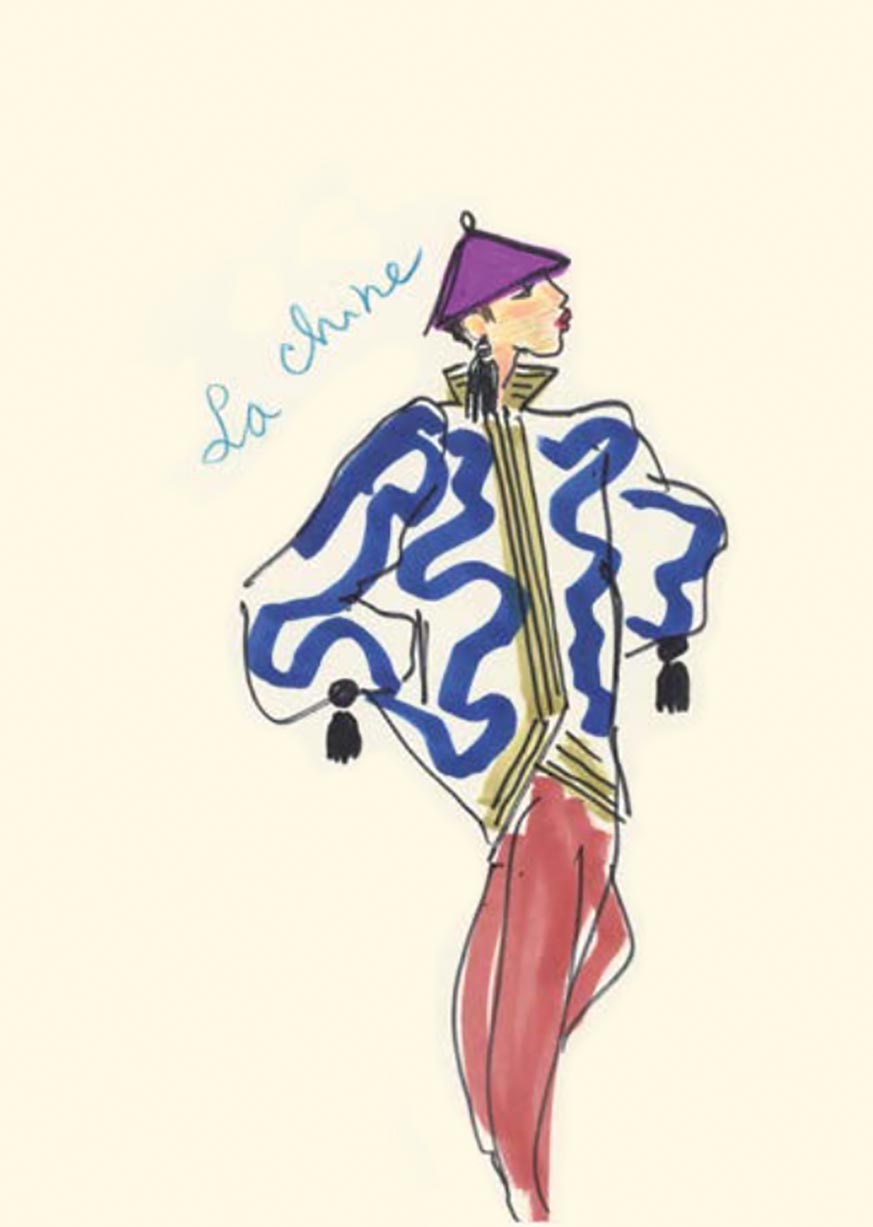 Yves Saint Laurent illustration sketches inspired by Asia