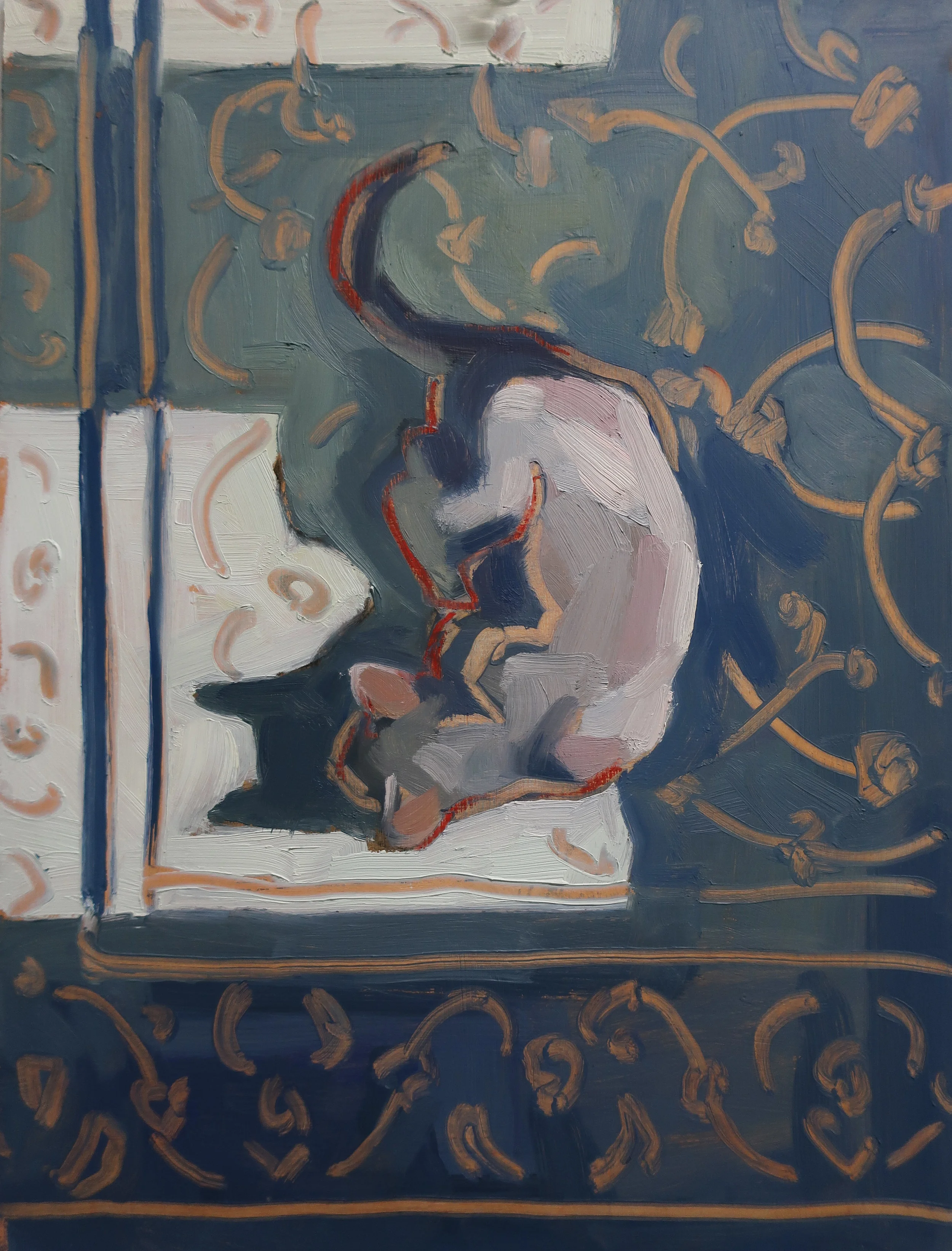 Sun Cat, 2019, Oil on Panel, 12x9”