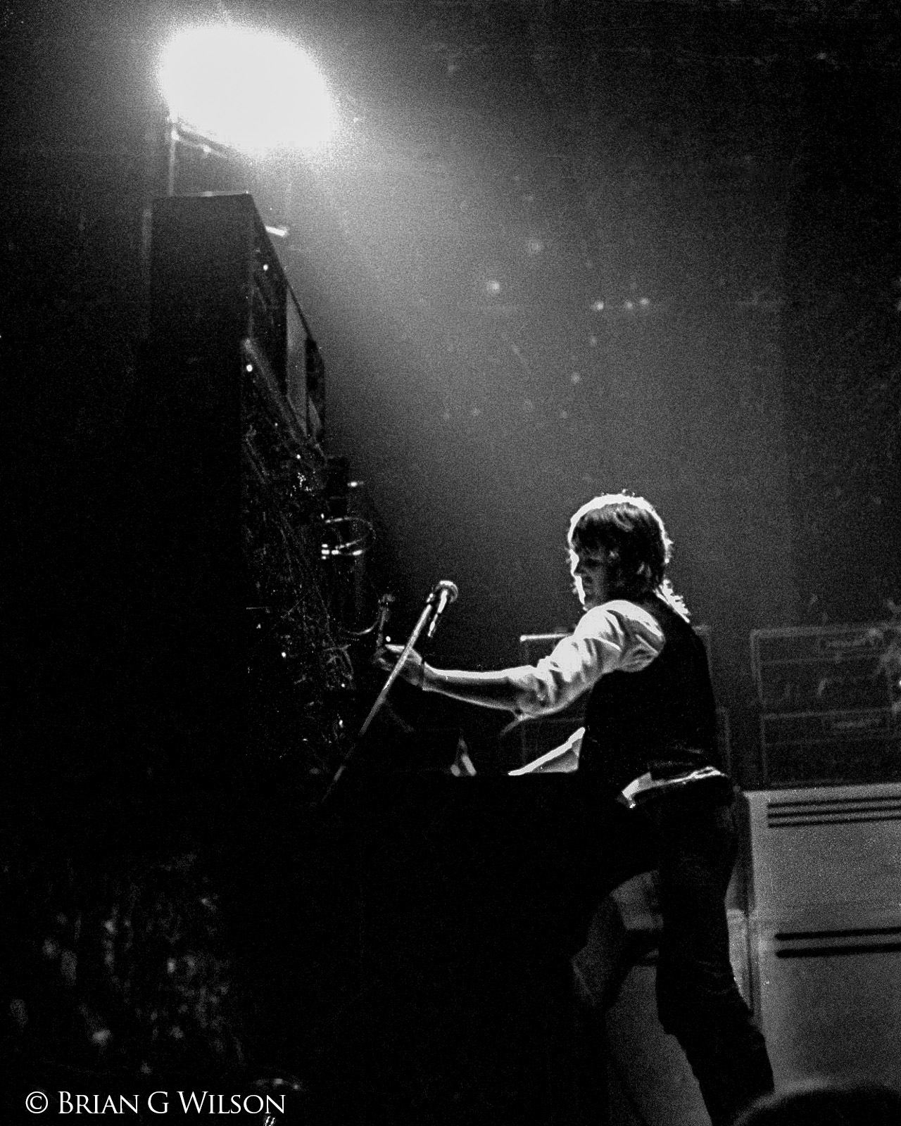 Keith Emerson at the mighty Moog monolith, April 1974.