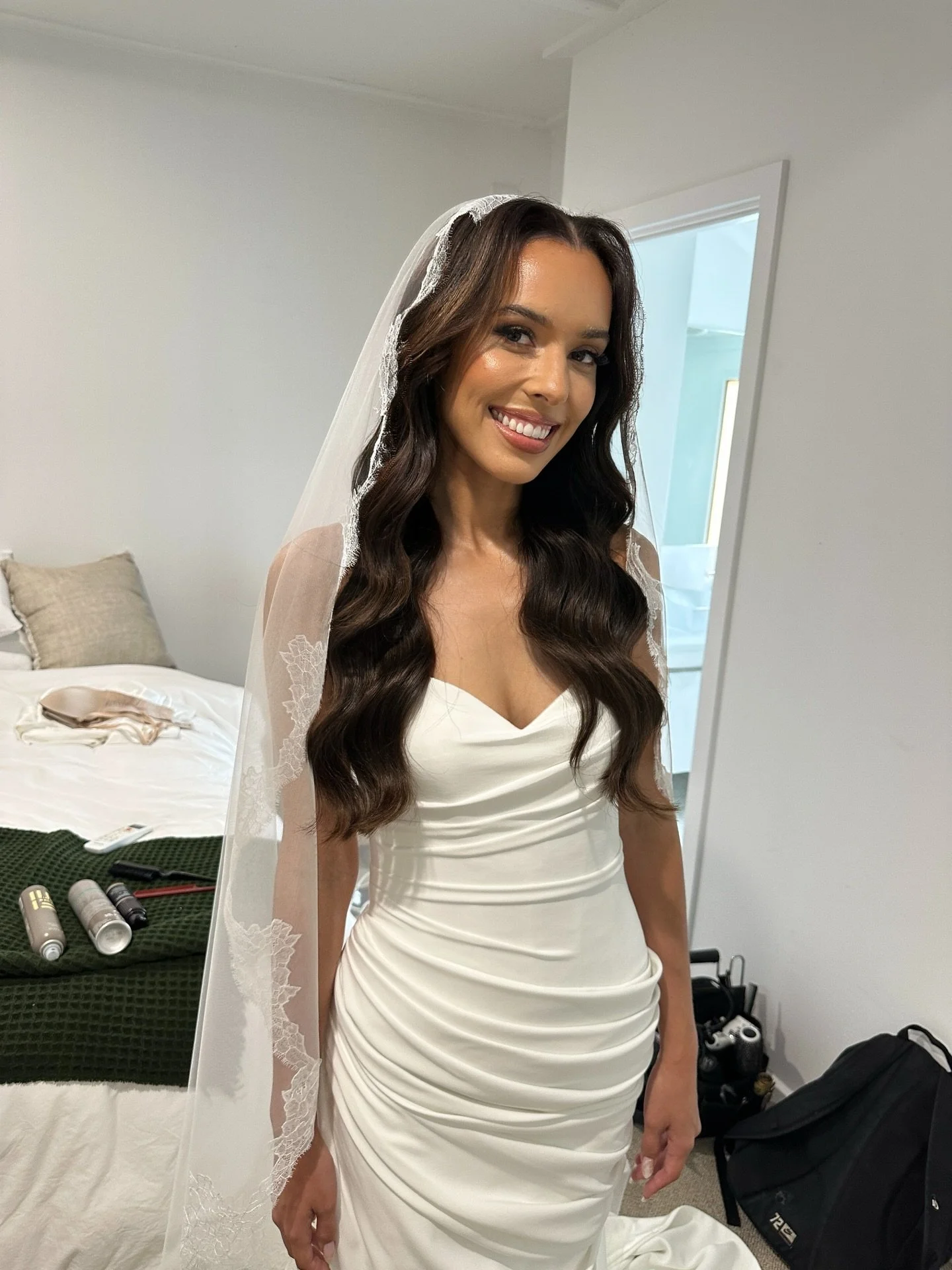 Behind the scenes with our stunning bride Sky as we perfected her wedding veil! ❤️💍✨ It was an honour to share this special moment. Watching a long-term client, with whom we&rsquo;ve shared countless memories, prepare to tie the knot and start a new