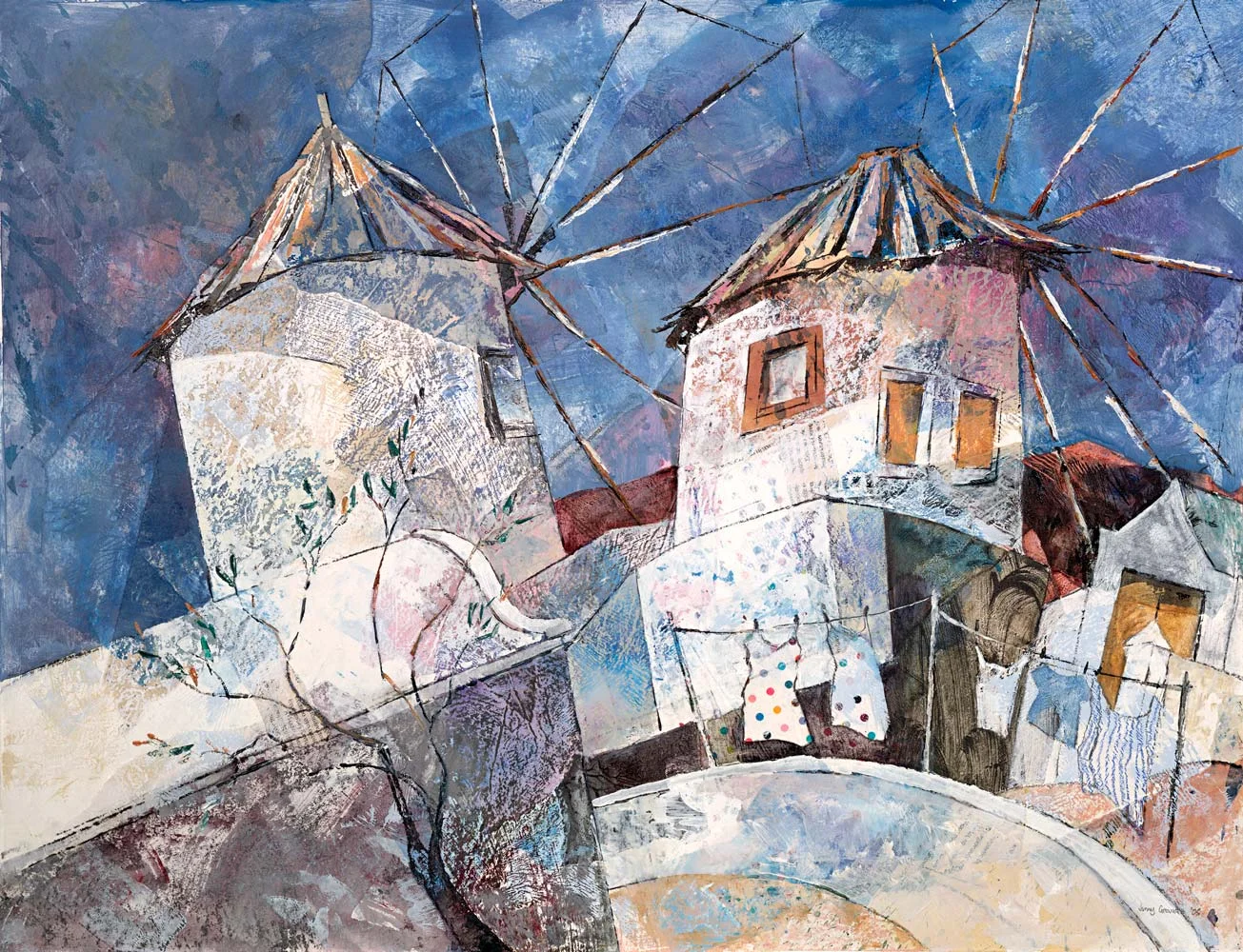 Windmills on Santorini, Greece
