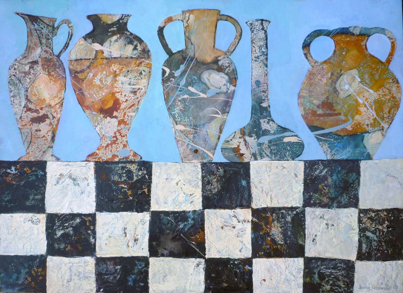 Ancient objects on a black and white cloth