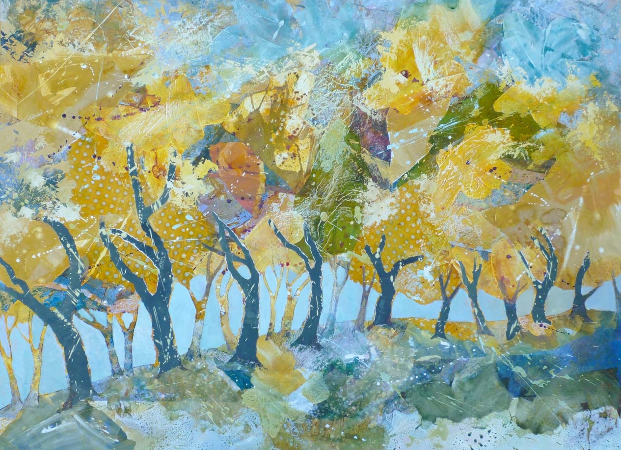 Yellow trees all in a row