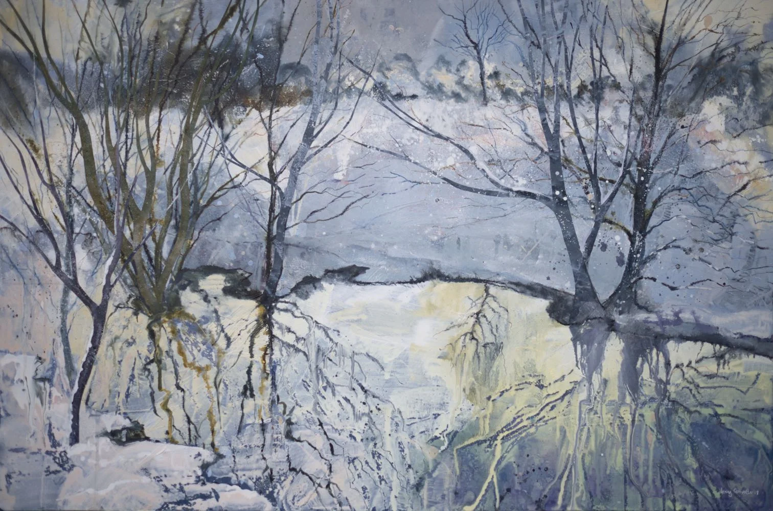 Snowy reflections by the brook 