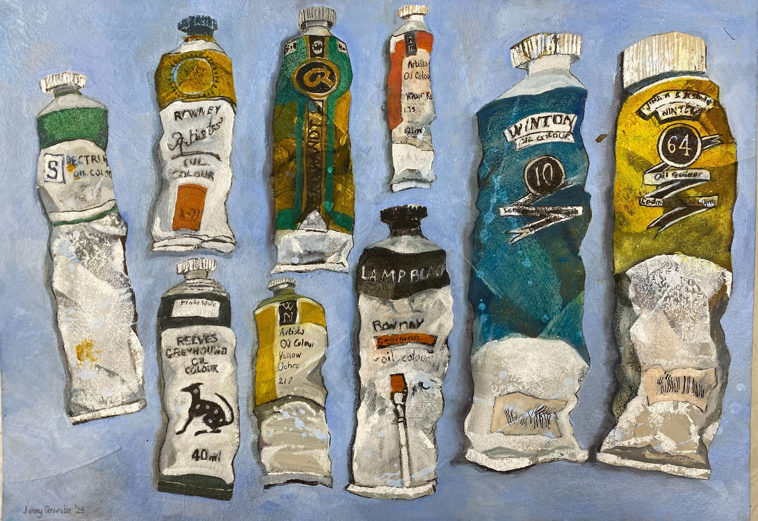 Tubes of oil paint. Oil on gessoed board. 35x50 cm
