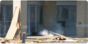 A ruble pile as a result of a simulated explosion at Nicolet High School during their Full Scale Emergency Preparedness Exercise.