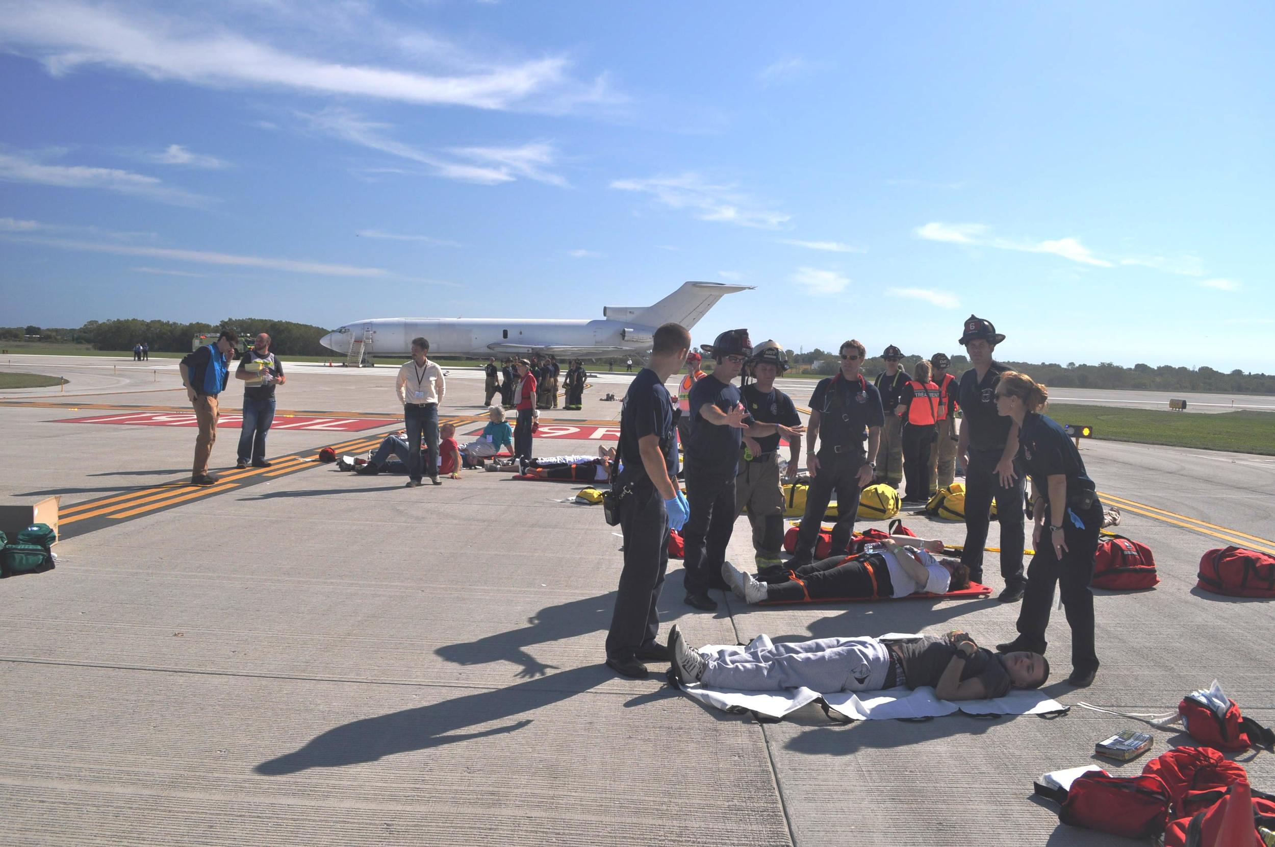 A full scale training exercise at an international airport. 