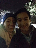 A dark photo, but Matt and I outside the Zoo gates