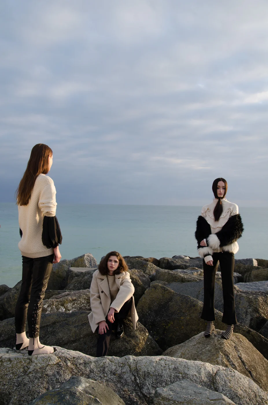 Top – Miss Sixty, Jumper – King and Tuckfield, Trousers – Maison Scotch, Socks – H&M, Jumper – Native Youth, Coat – Our Legacy, Trousers – Nanamica, Socks – Models Own, Jumper – Vera Moda, Coat – Stylist own, Trousers – Weruzo, Socks – H&M.