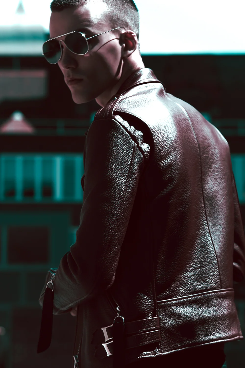 Leather Jacket Matthew Miller England, Sunglasses Acne Studios.
