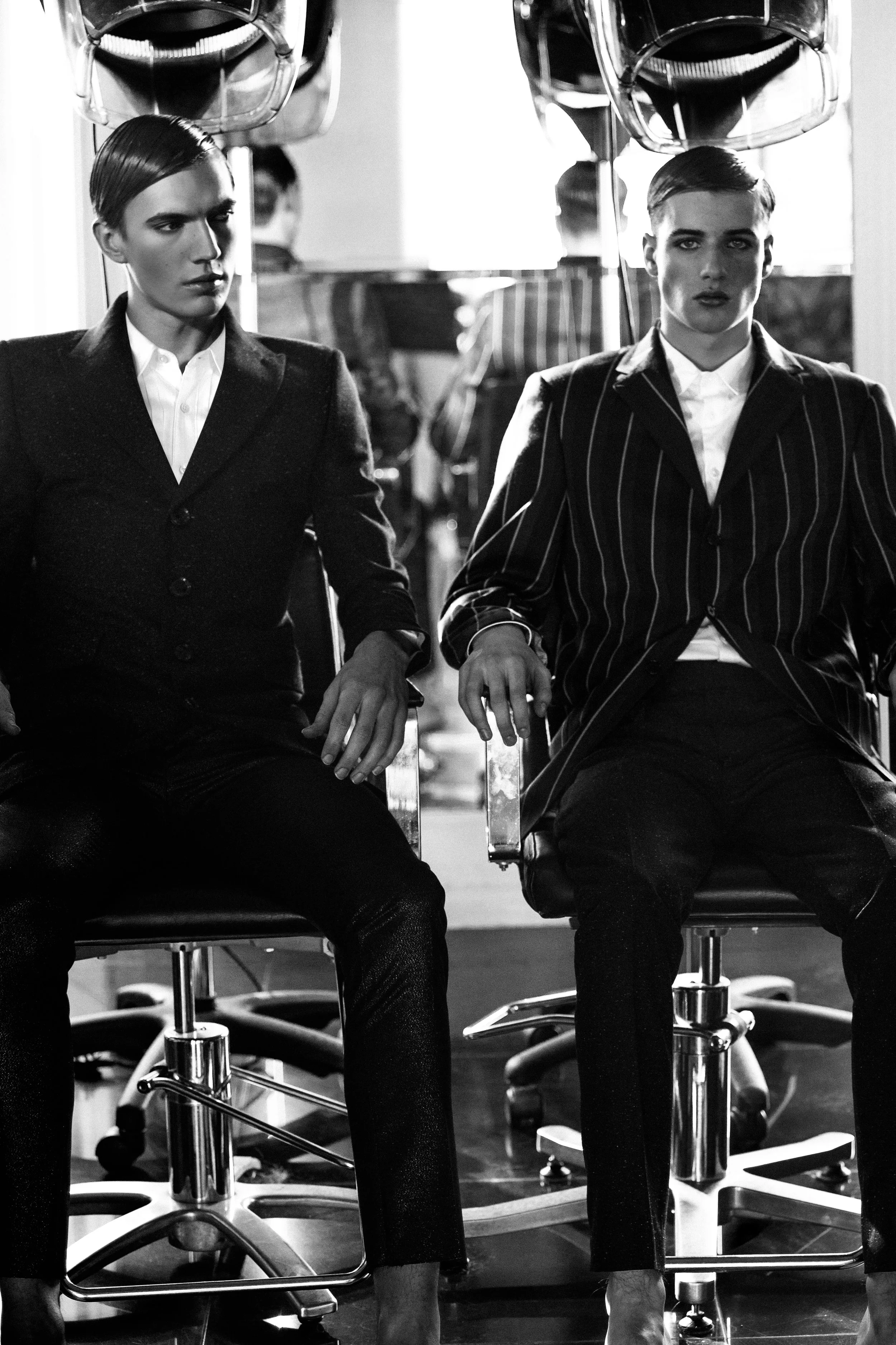 Patrick (Coat) Joshua Kane , Alex (Blazer) New & Lingwood , Trousers (Both models) Joshua Kane .