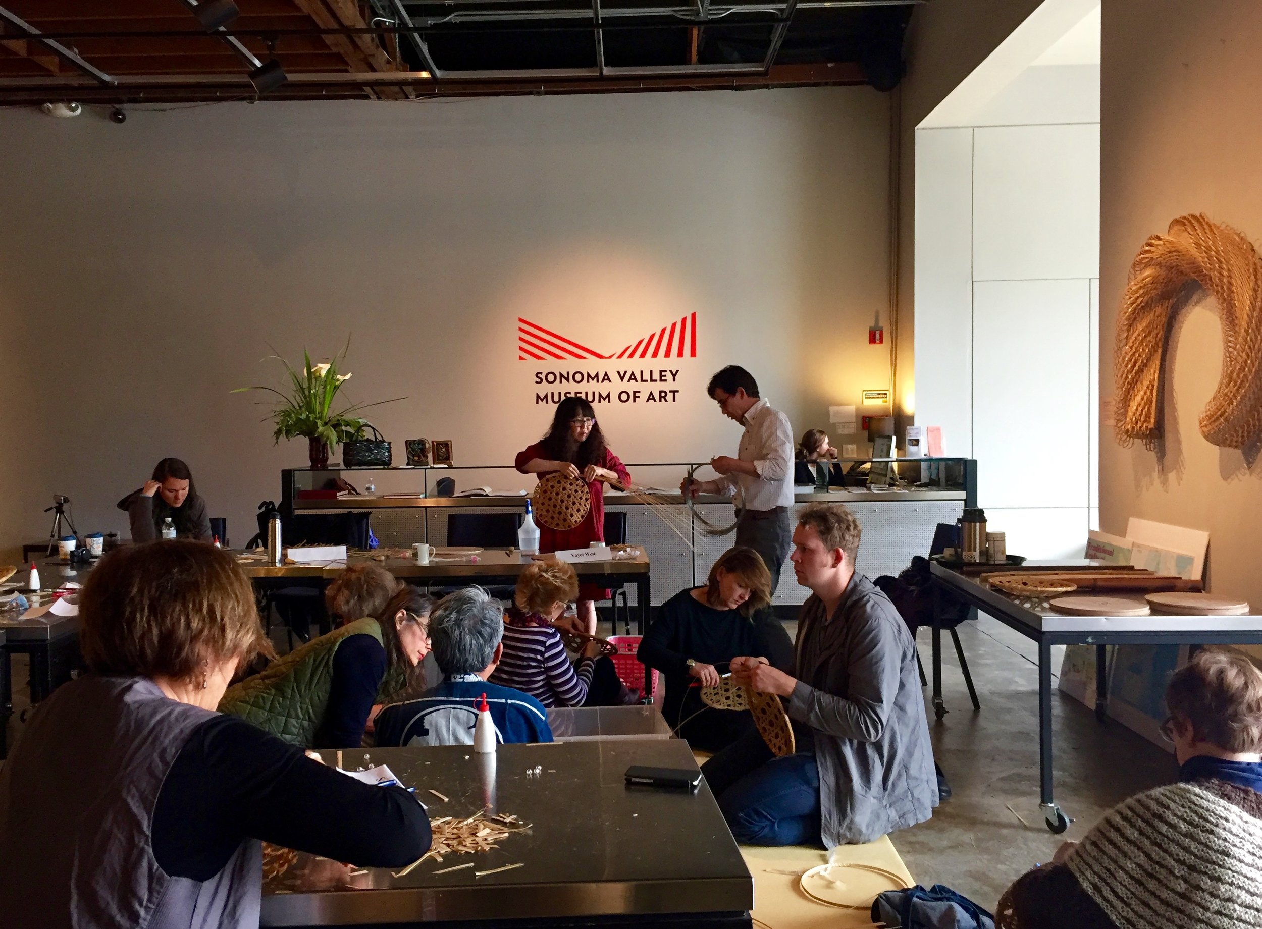 The participants learned the techniques for preparing, cutting and weaving ( yatsume ami ) the highest quality traditional Japanese bamboo baskets over two days. 