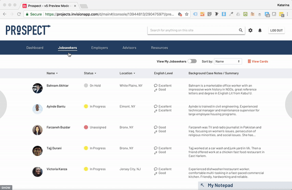 In the Jobseekers section, volunteers see only the most pertinent information to helping refugees find jobs. This includes their English skill level and the professional summary that appears at the top of their resume. Volunteers can view jobseekers…