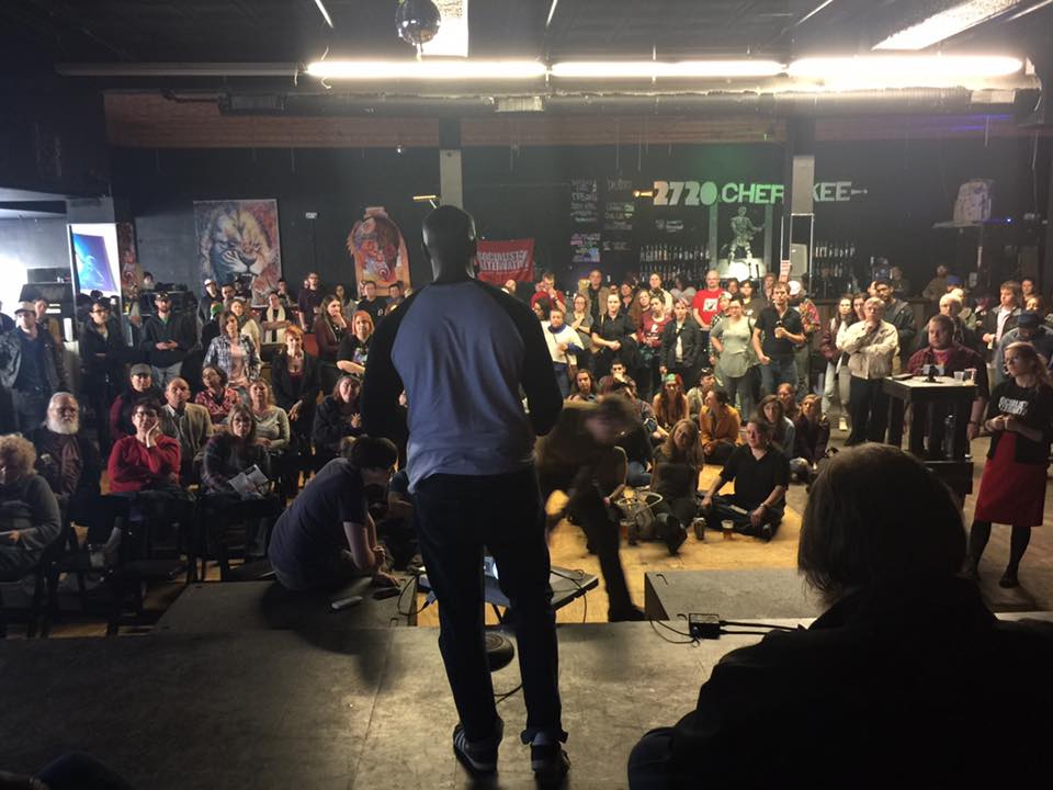 Mass "resistance" meeting organized by Socialist Alternative St. Louis (2017).