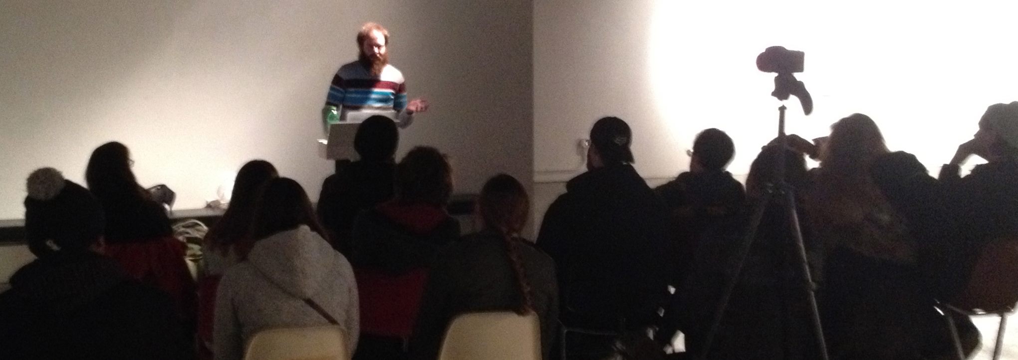 Craig E. Ross at the "Art and Revolution" discussion during the Didactic Art Show (Surplus Gallery, Carbondale, 2014)