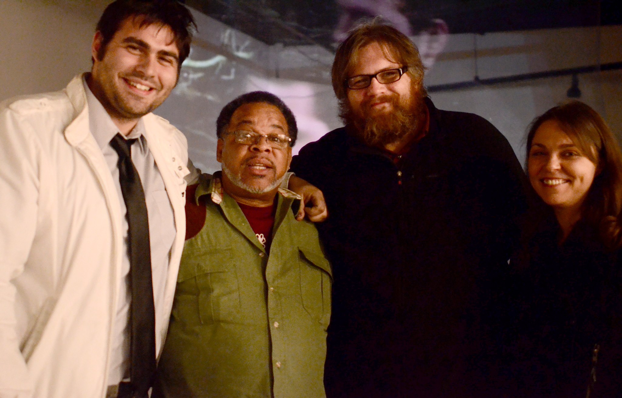 Husni Ashiku, Najjar Najjar Abdul-Musawwir, Adam Turl and Anna Maria Tucker at the Evicted from Heaven and Earth show (Surplus Gallery, Carbondale, 2013)